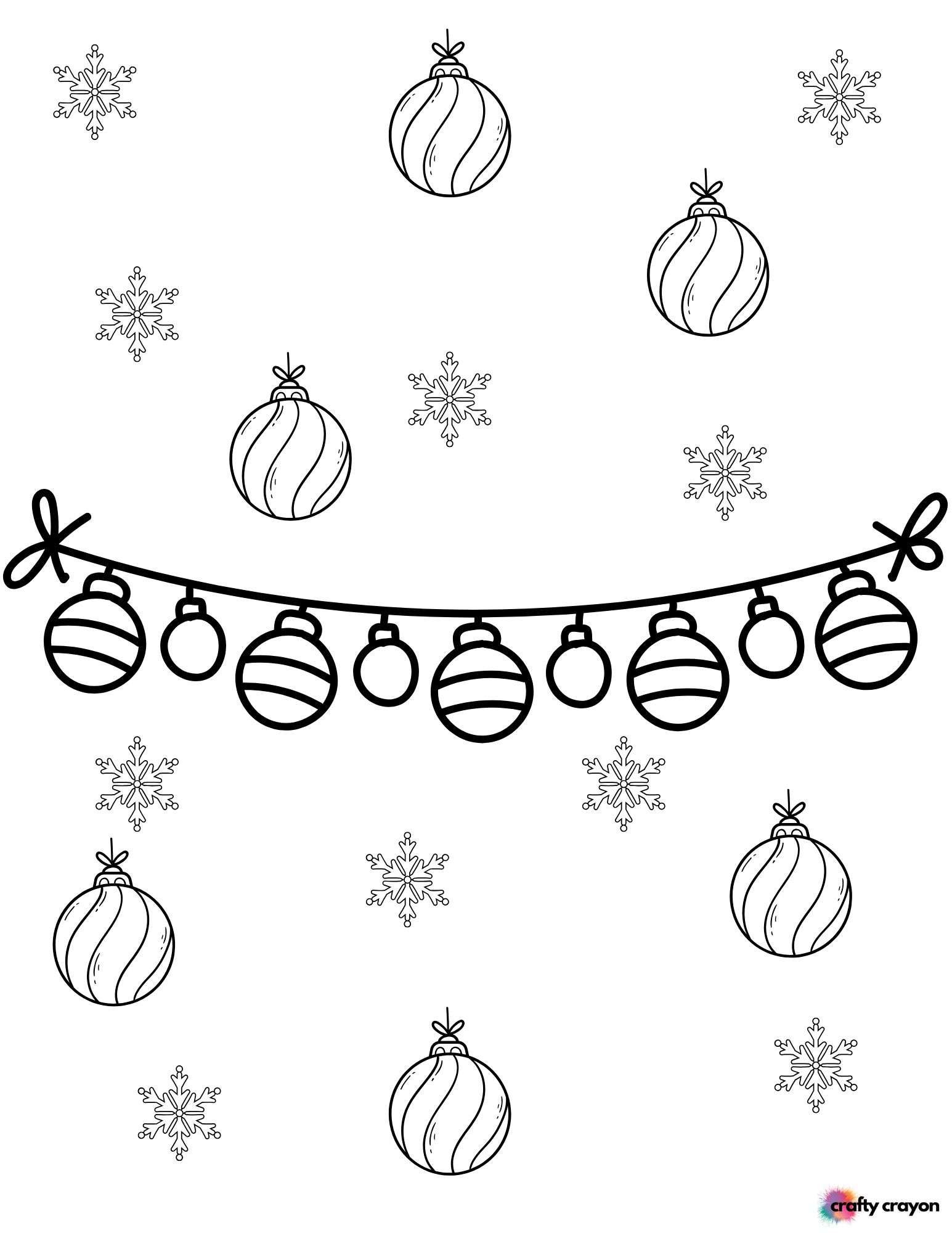 Christmas Bulb Coloring Page With Snowflakes