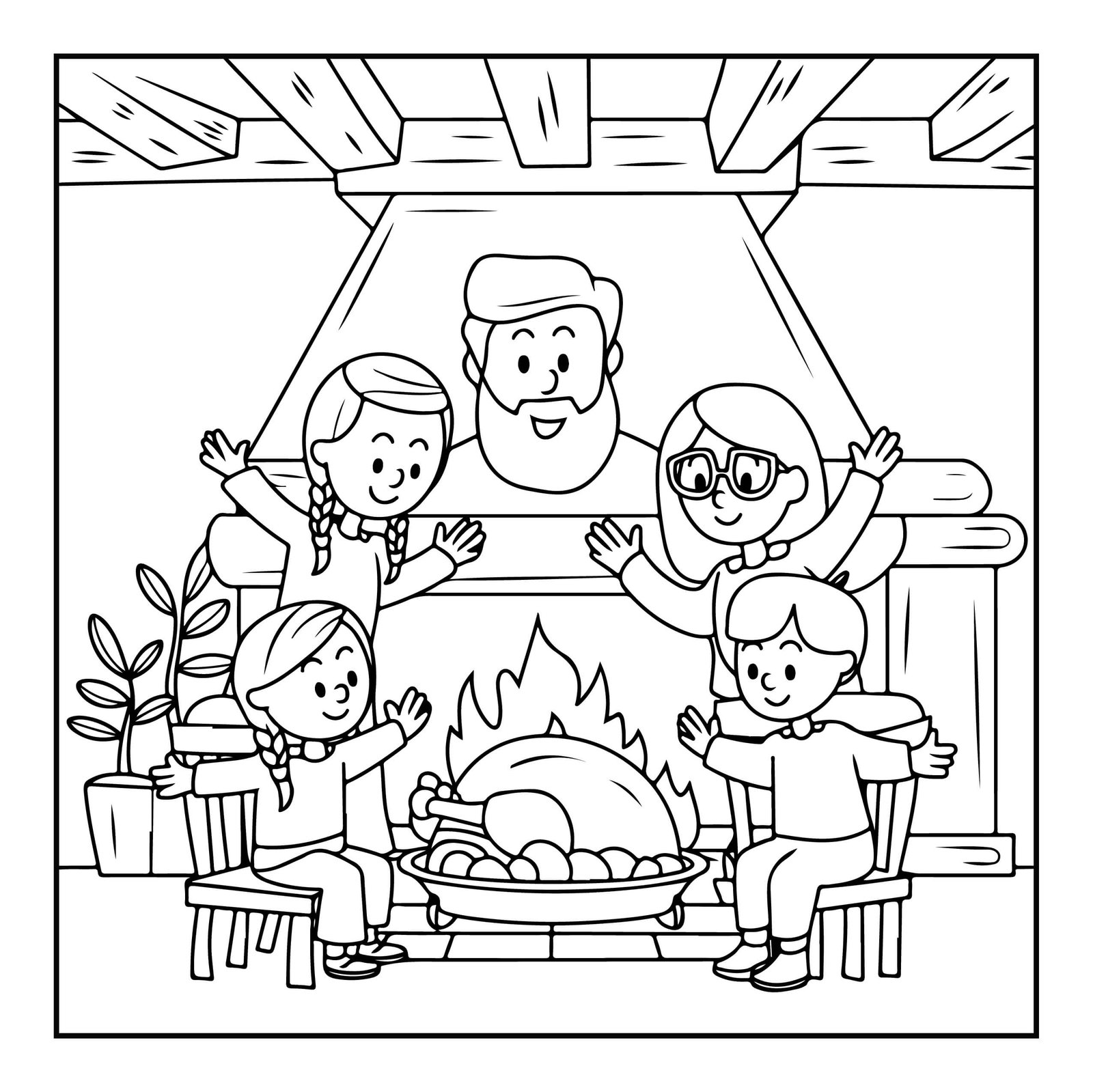 Family Celebrating Thanksgiving Coloring Page