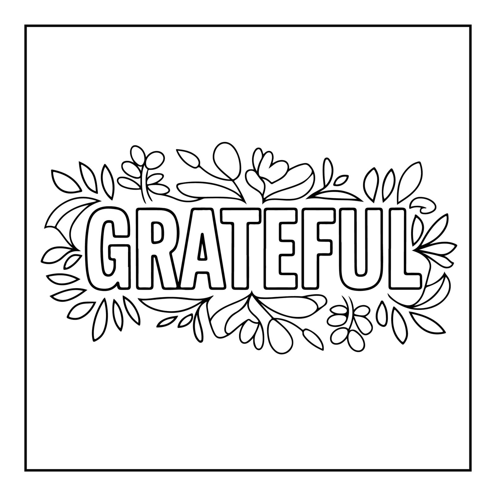 Grateful Thanksgiving Coloring Page With Leaves