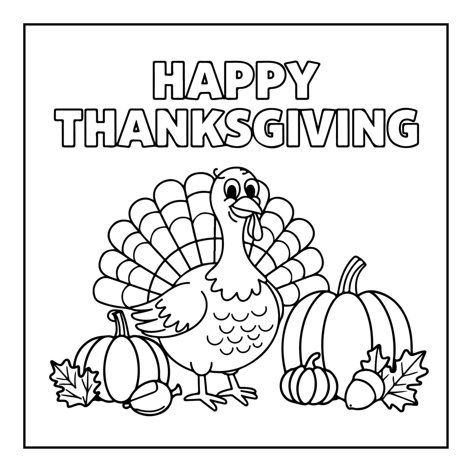Happy Thanksgiving Turkey Coloring Page