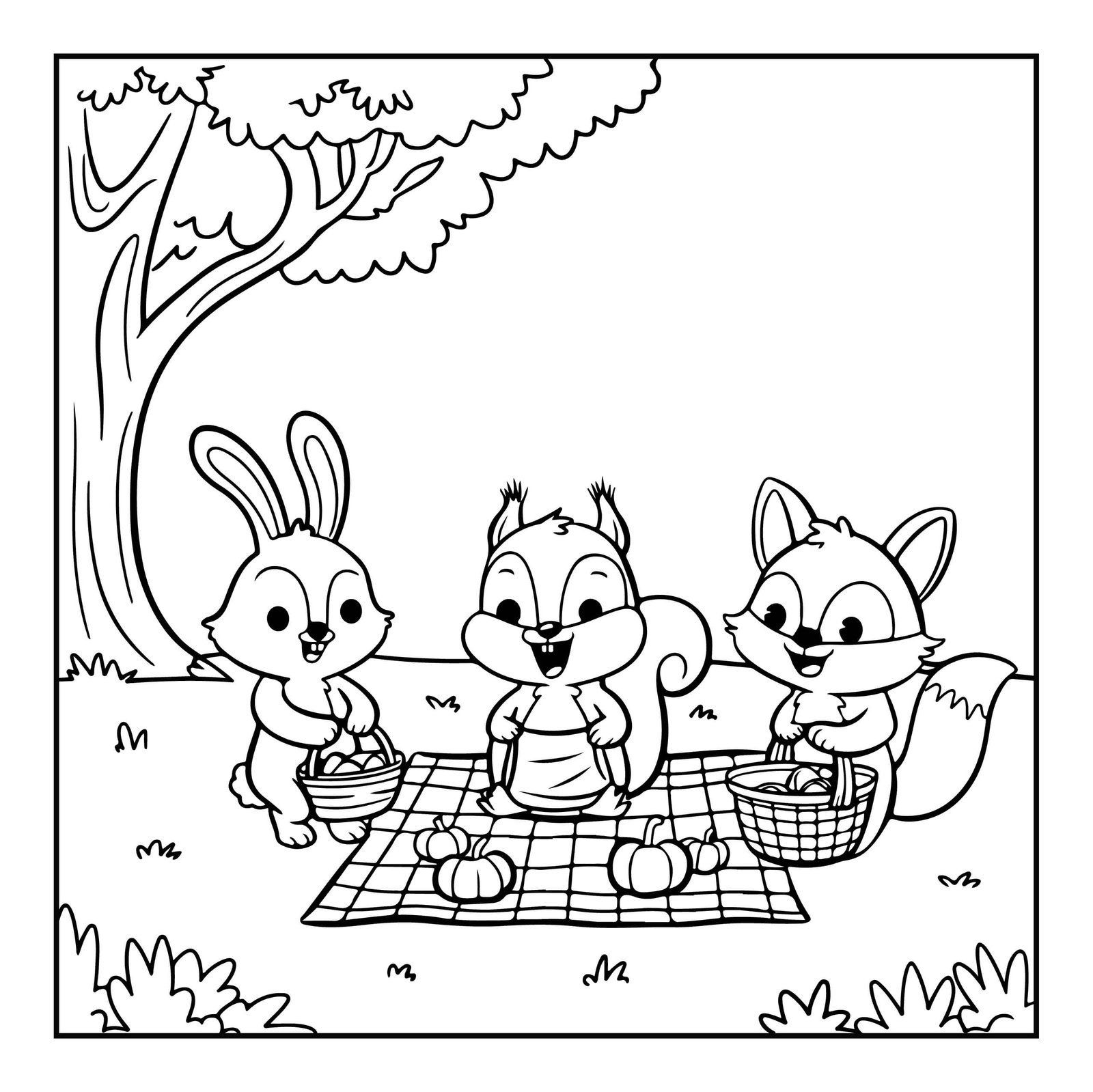 Pumpkin and Animal Fall Coloring Page