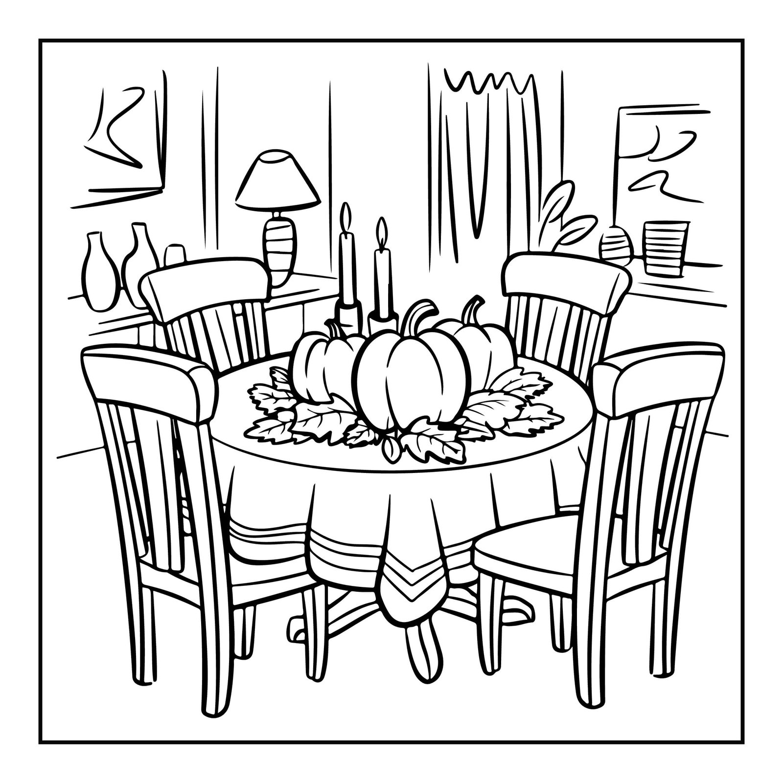Pumpkins At The Table Coloring Page