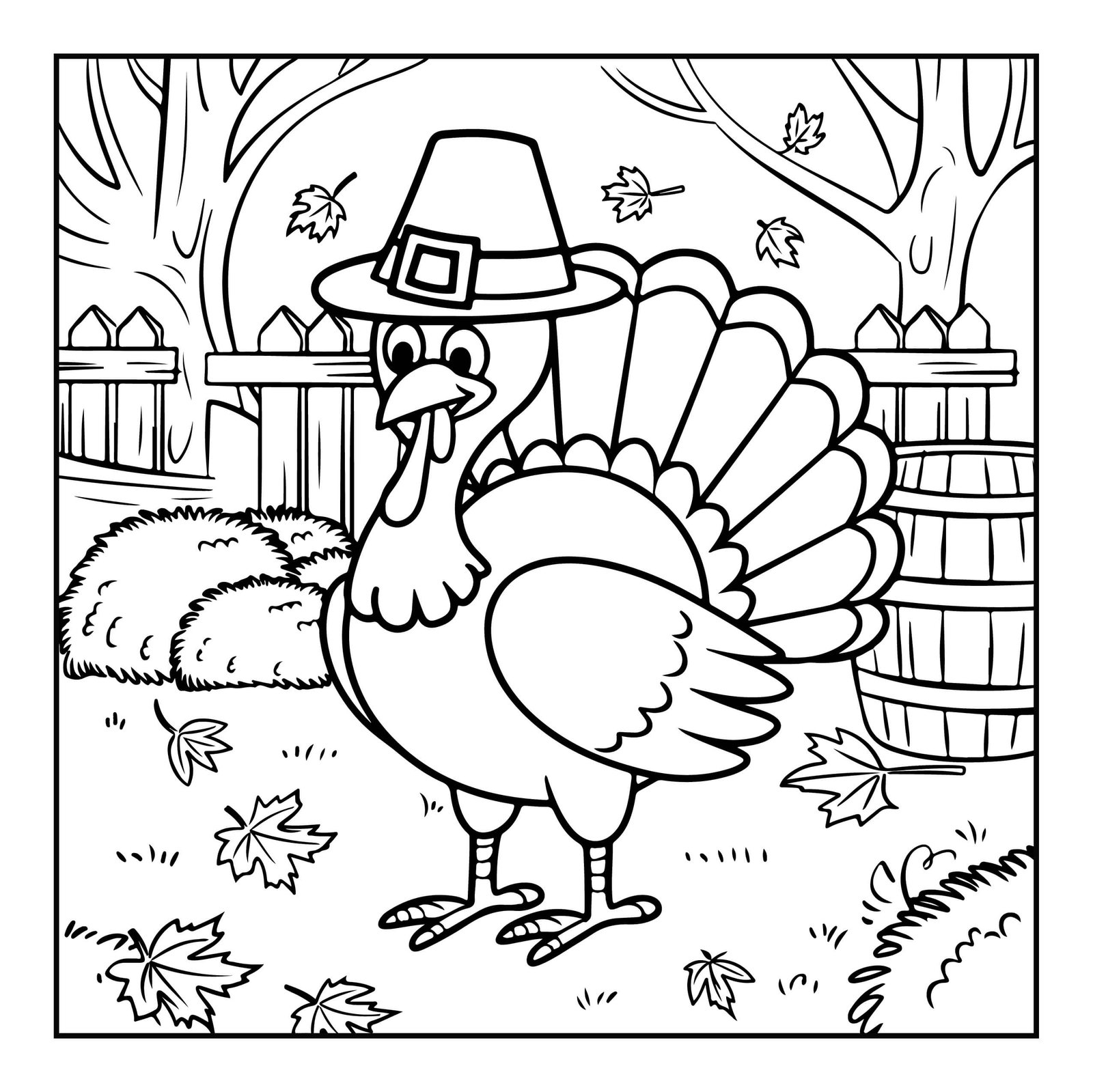 Turkey With Pilgrim Hat Coloring Page