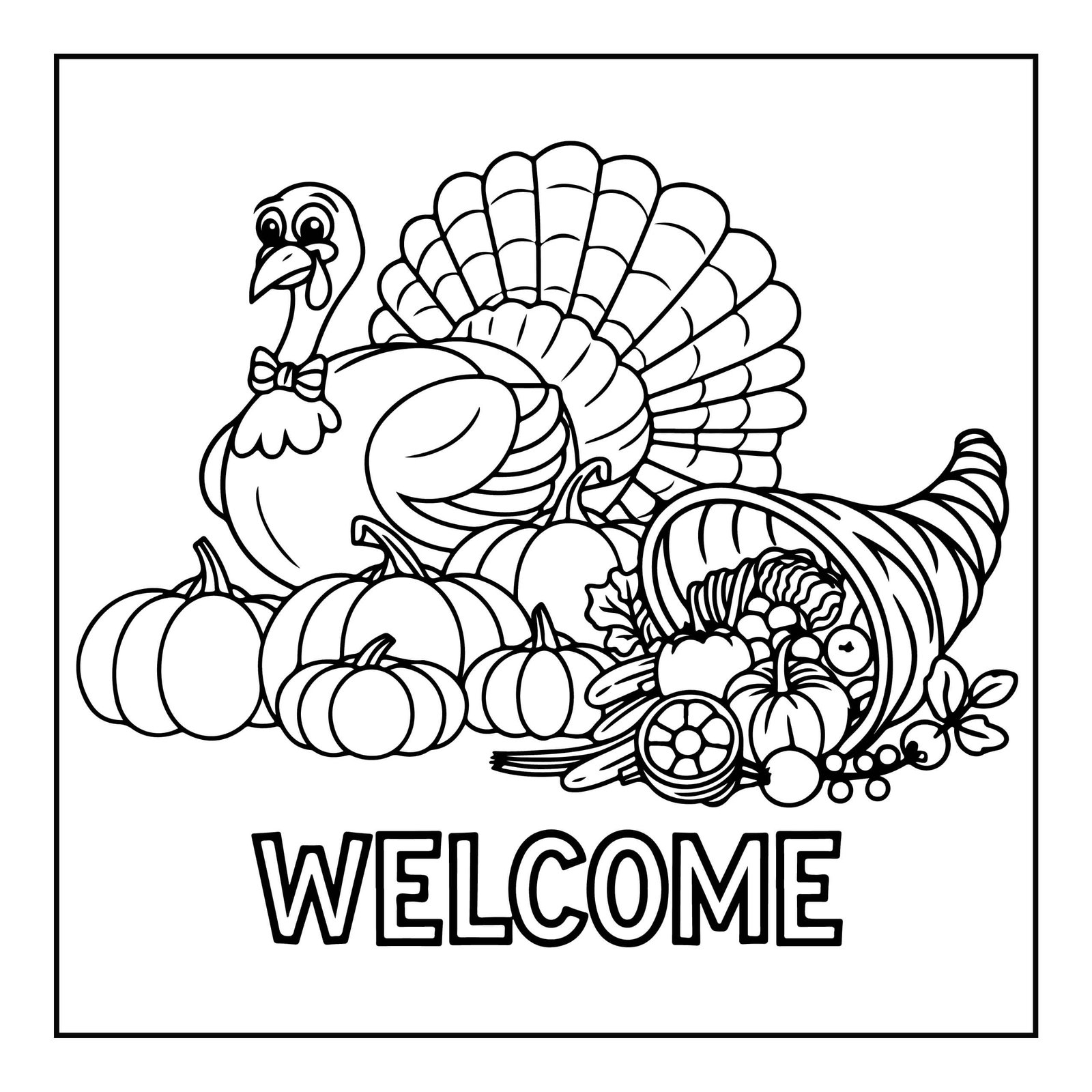 Turkey and Cornucopia Welcome Coloring Page