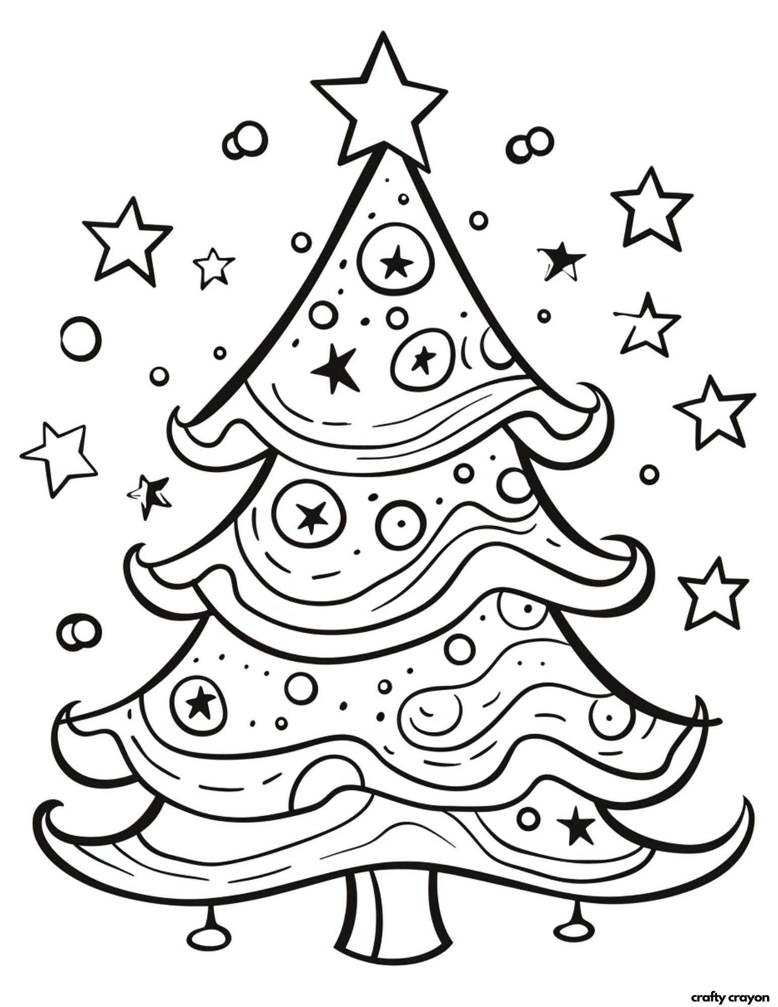 printable christmas tree coloring page stars