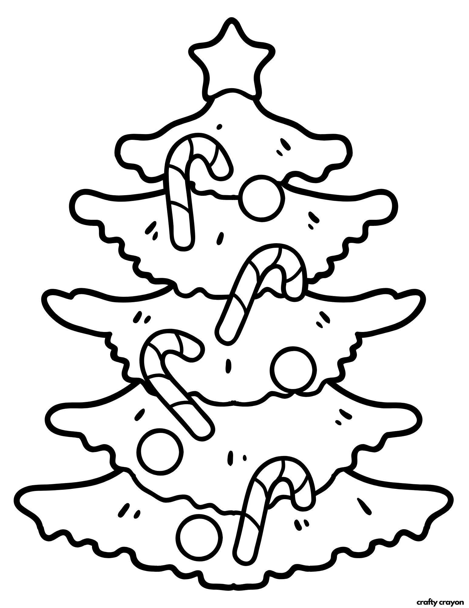 christmas tree coloring page with candy canes