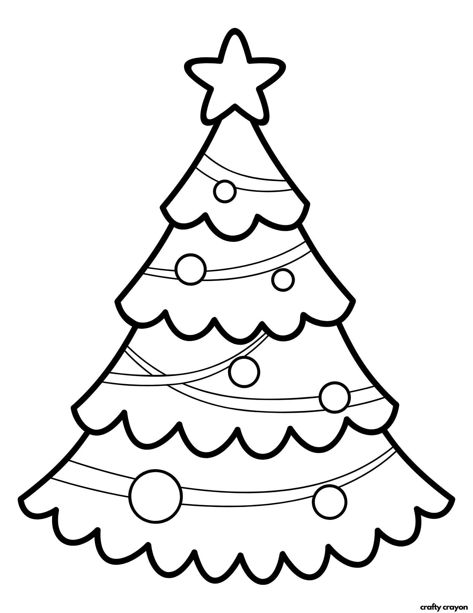 christmas tree coloring page simple design with ornaments