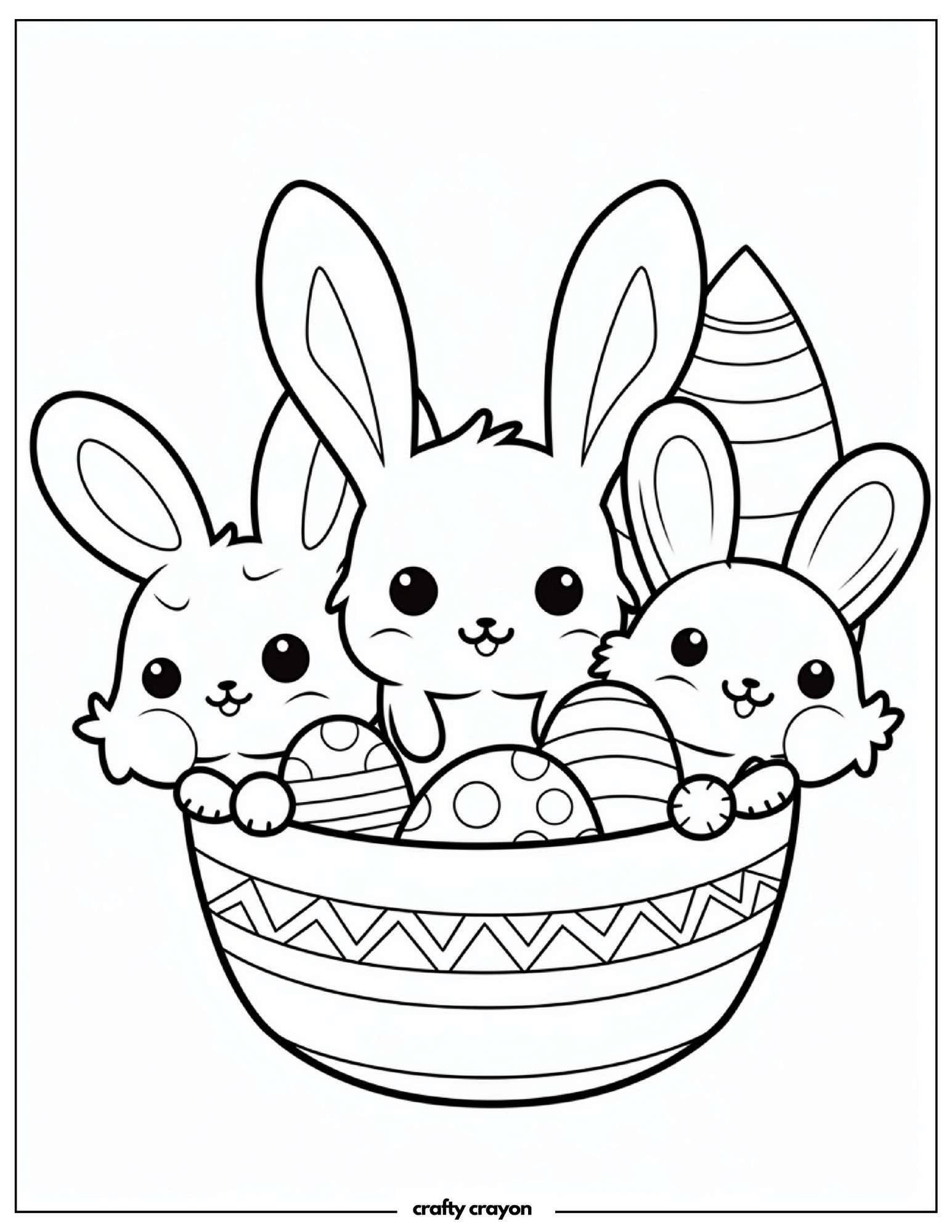 Adorable Bunnies Inside Egg Basket Scene