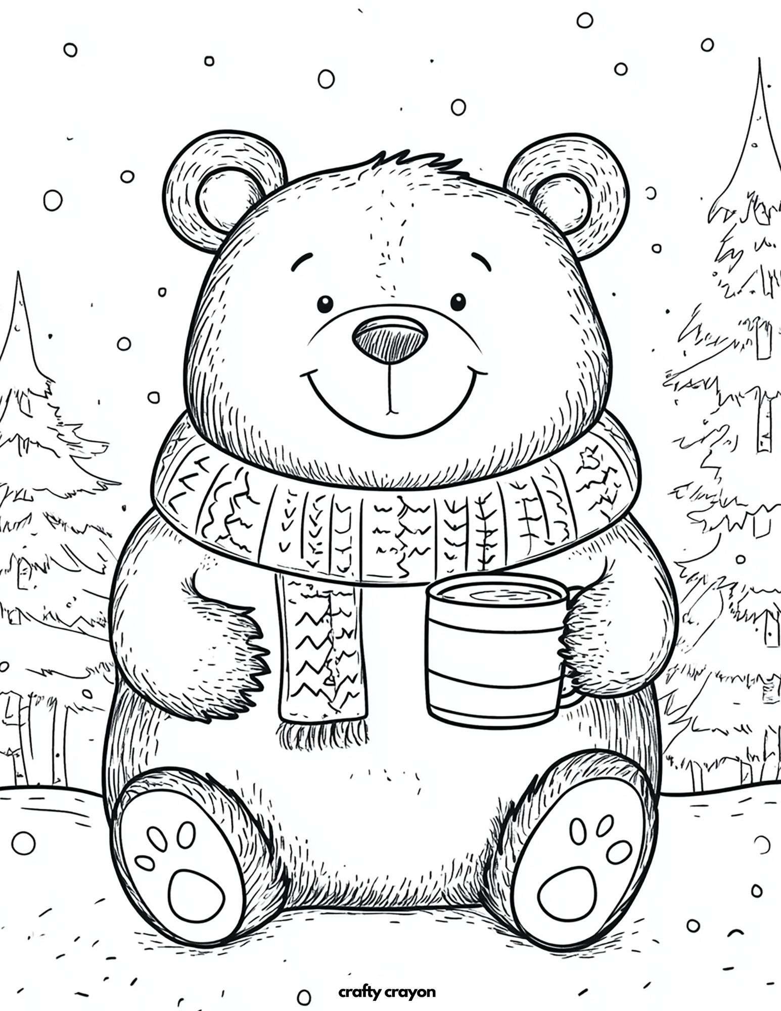 Bear With Mug In Winter Coloring Page