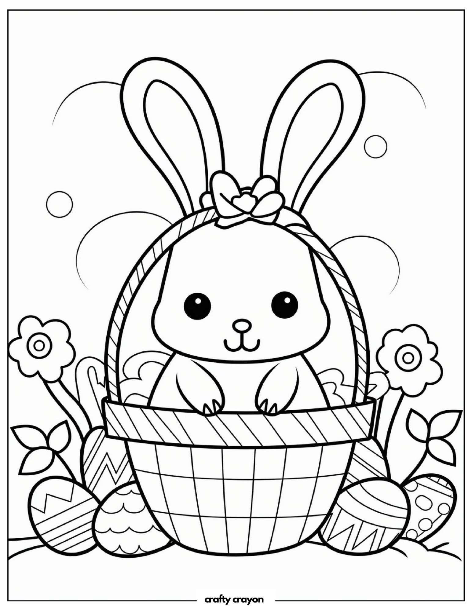 Bunny In Easter Basket With Eggs