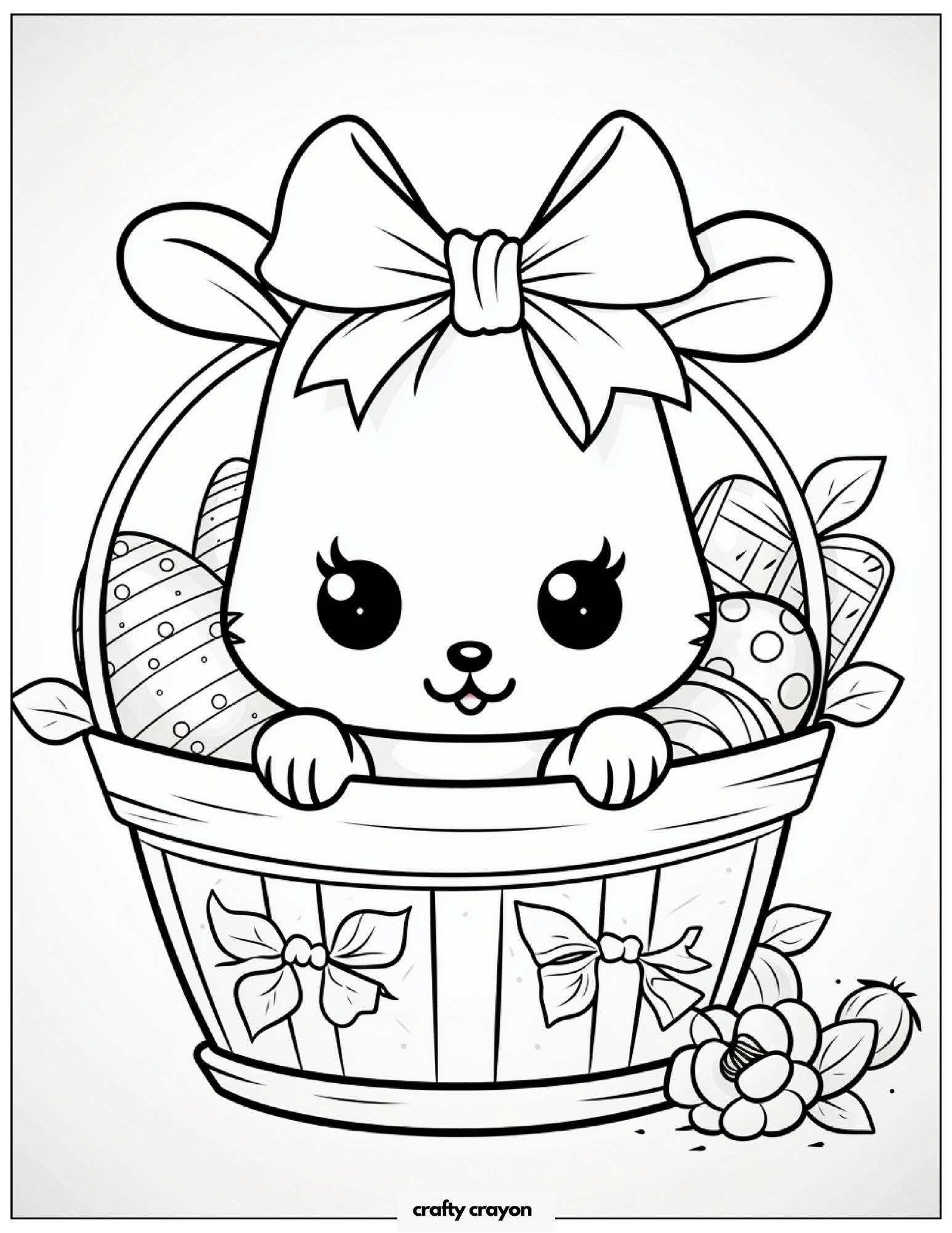 Bunny Peeking From Basket With Bow
