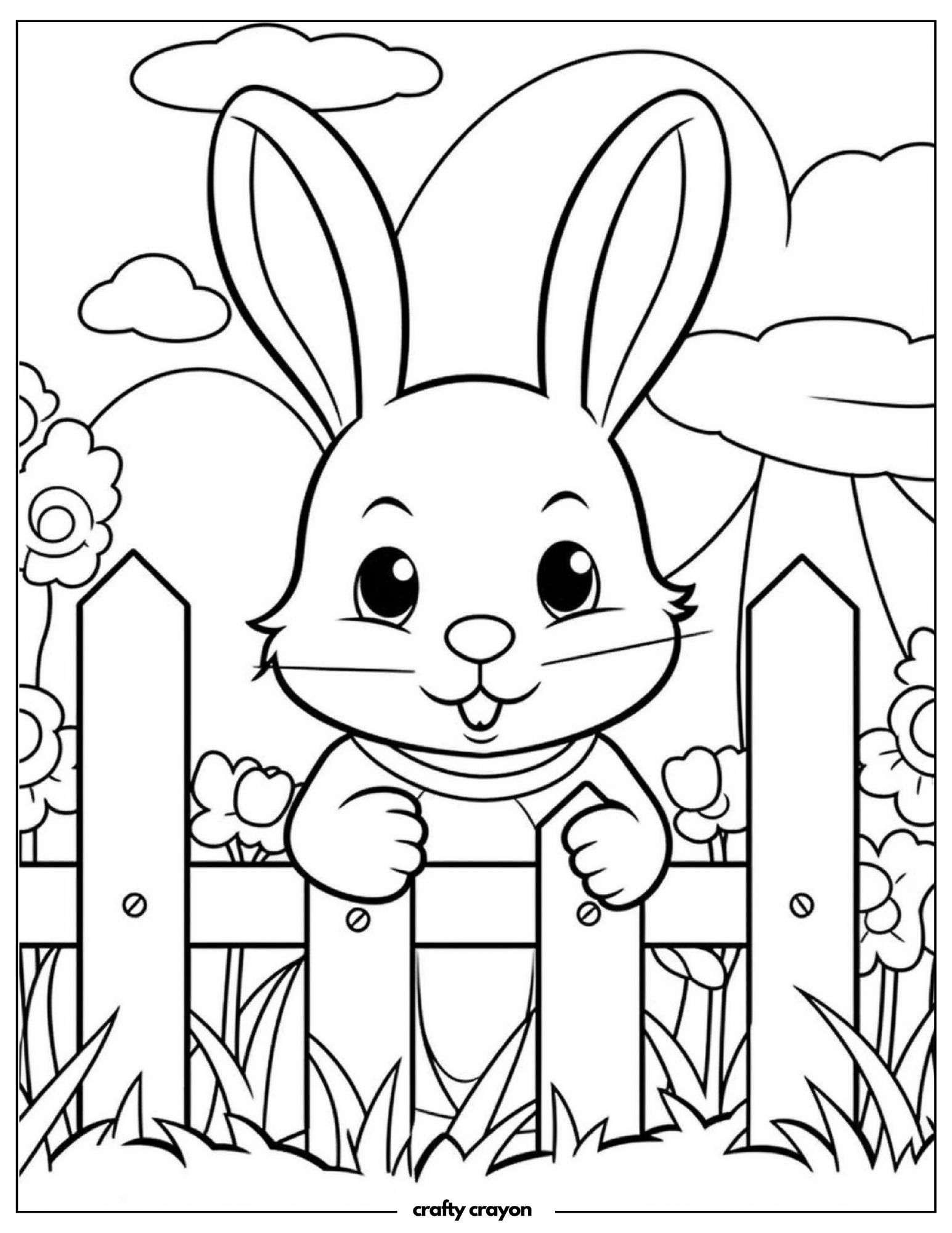 Bunny Peeking Over Garden Fence