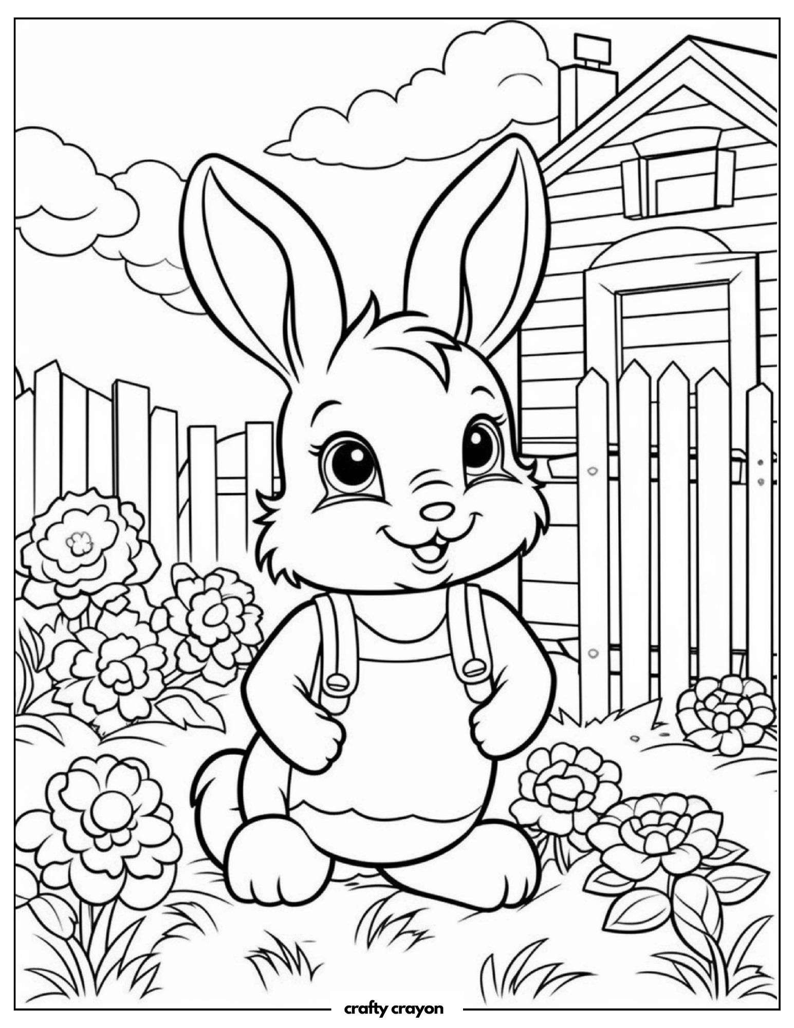 Bunny Playing By Flower Cottage