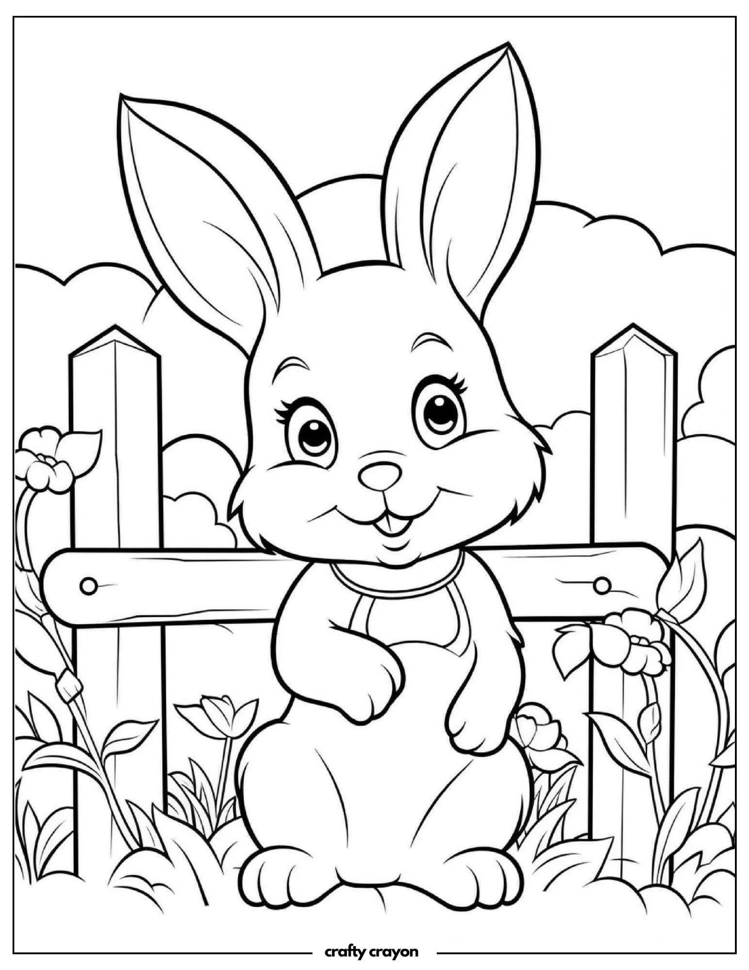 Bunny Sitting Near Wooden Fence
