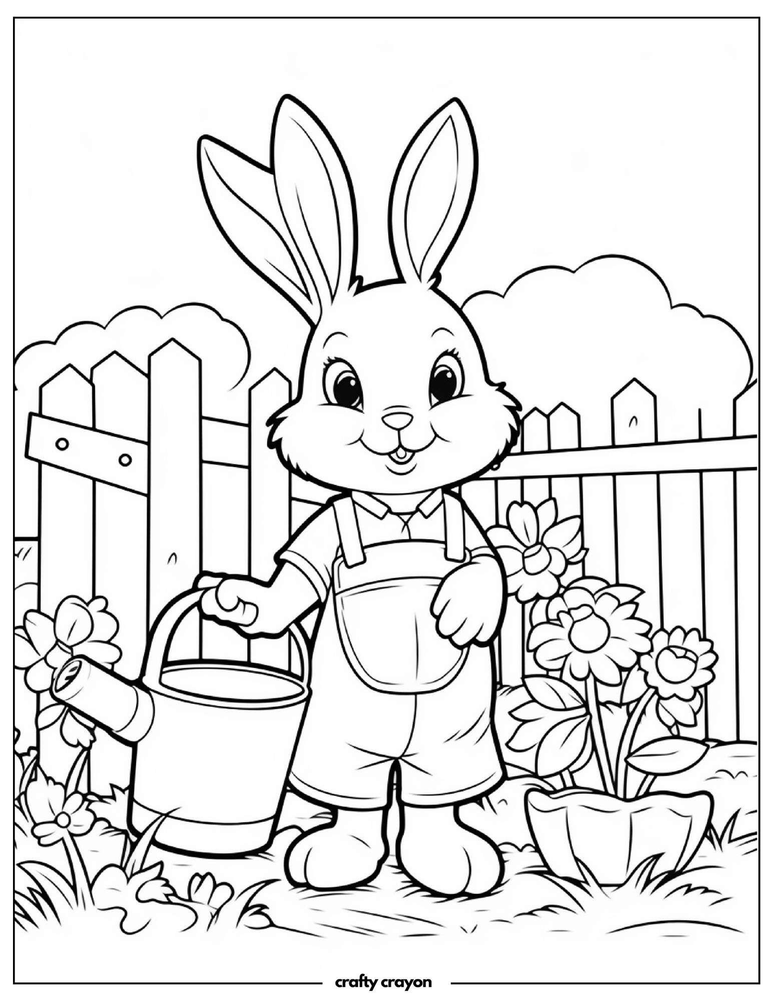 Bunny Watering Flowers In Garden