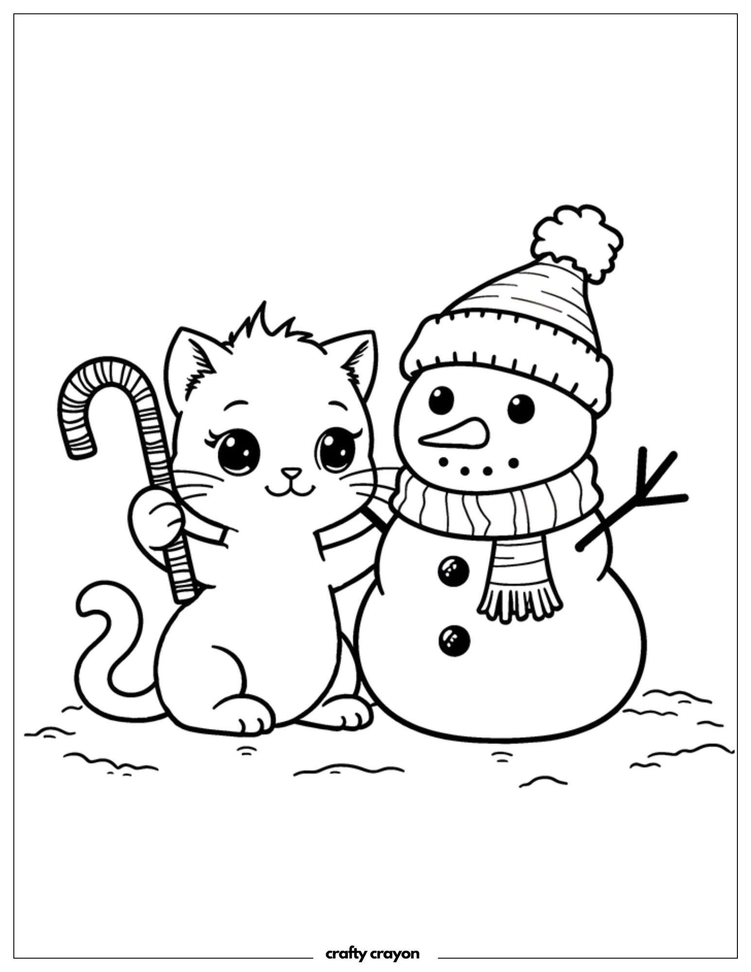 Cat And Snowman With Candy Cane