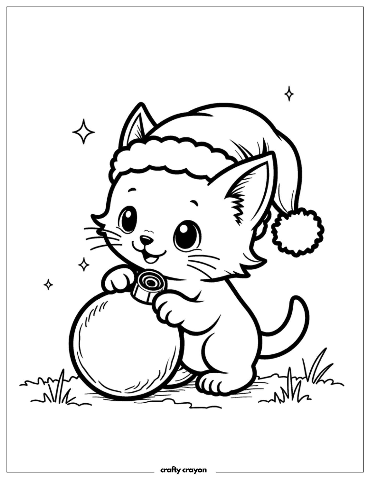 Cat Holding Ornament Coloring Sheet