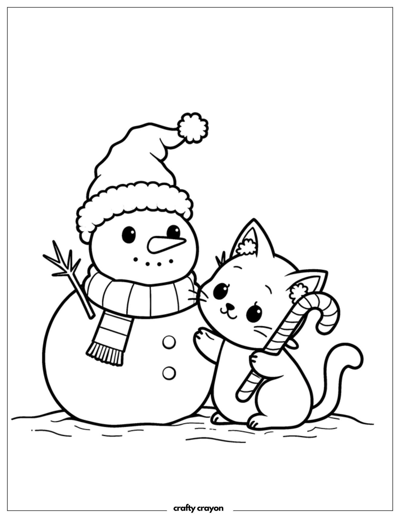 Cat Hugging Snowman With Candy Cane