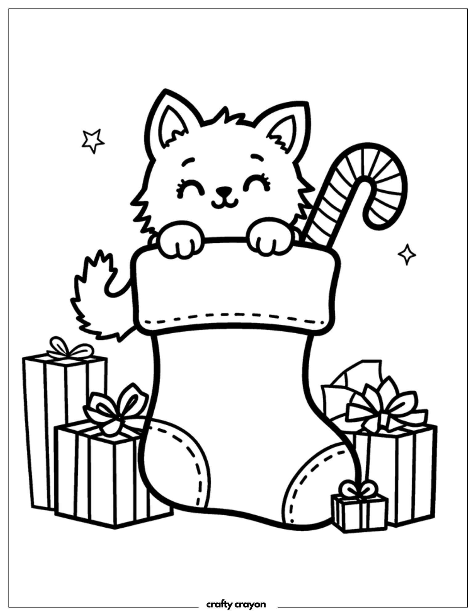 Cat In Stocking With Gifts