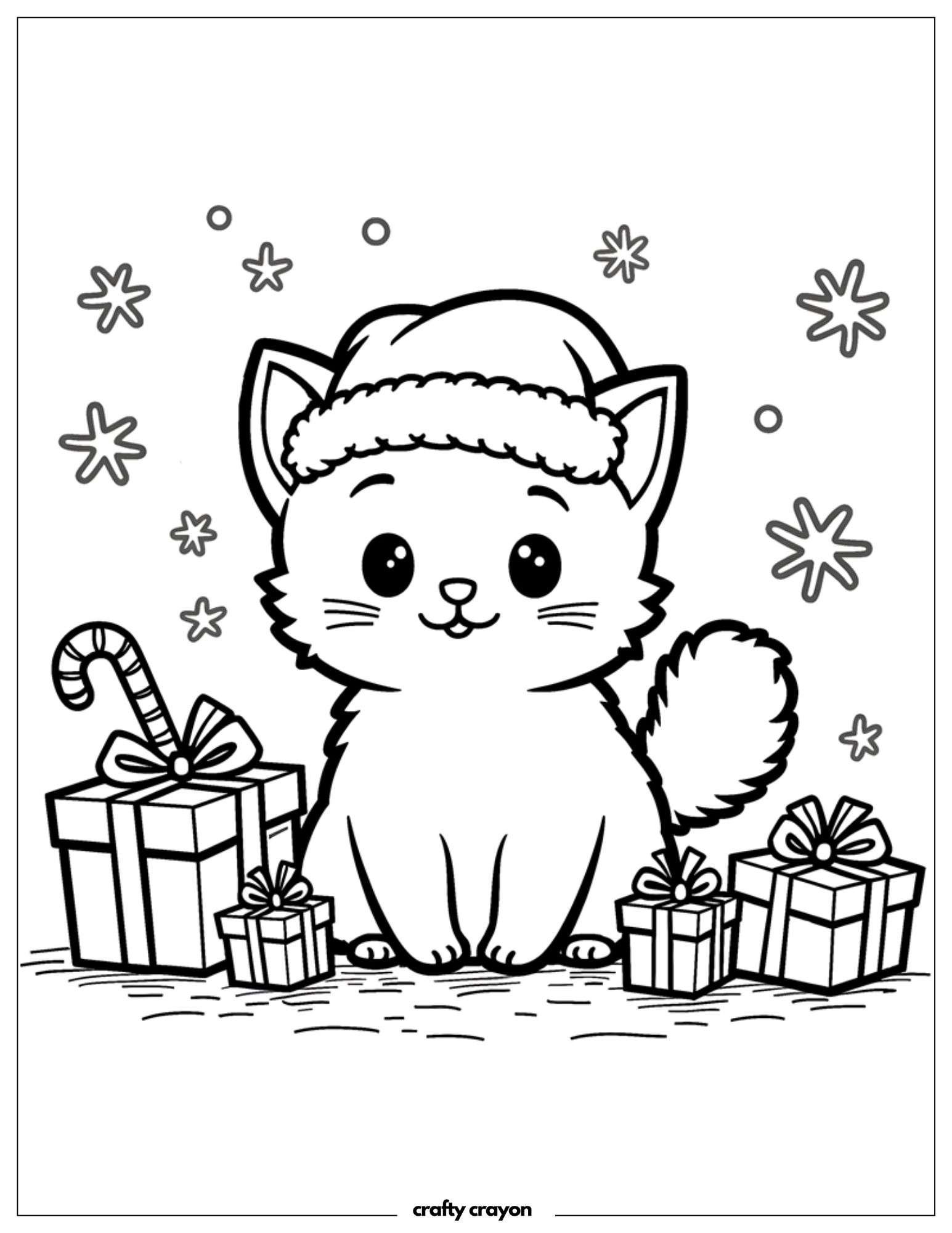 Cat With Candy Cane And Gifts