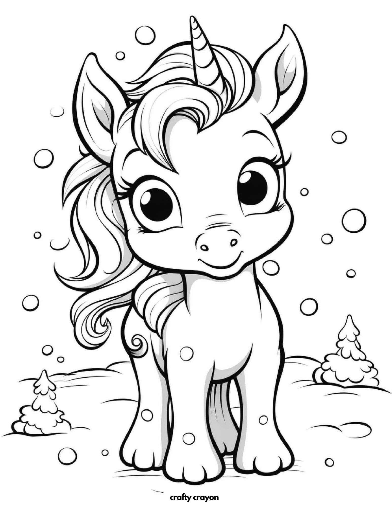 Cheerful Unicorn In Winter Coloring Page