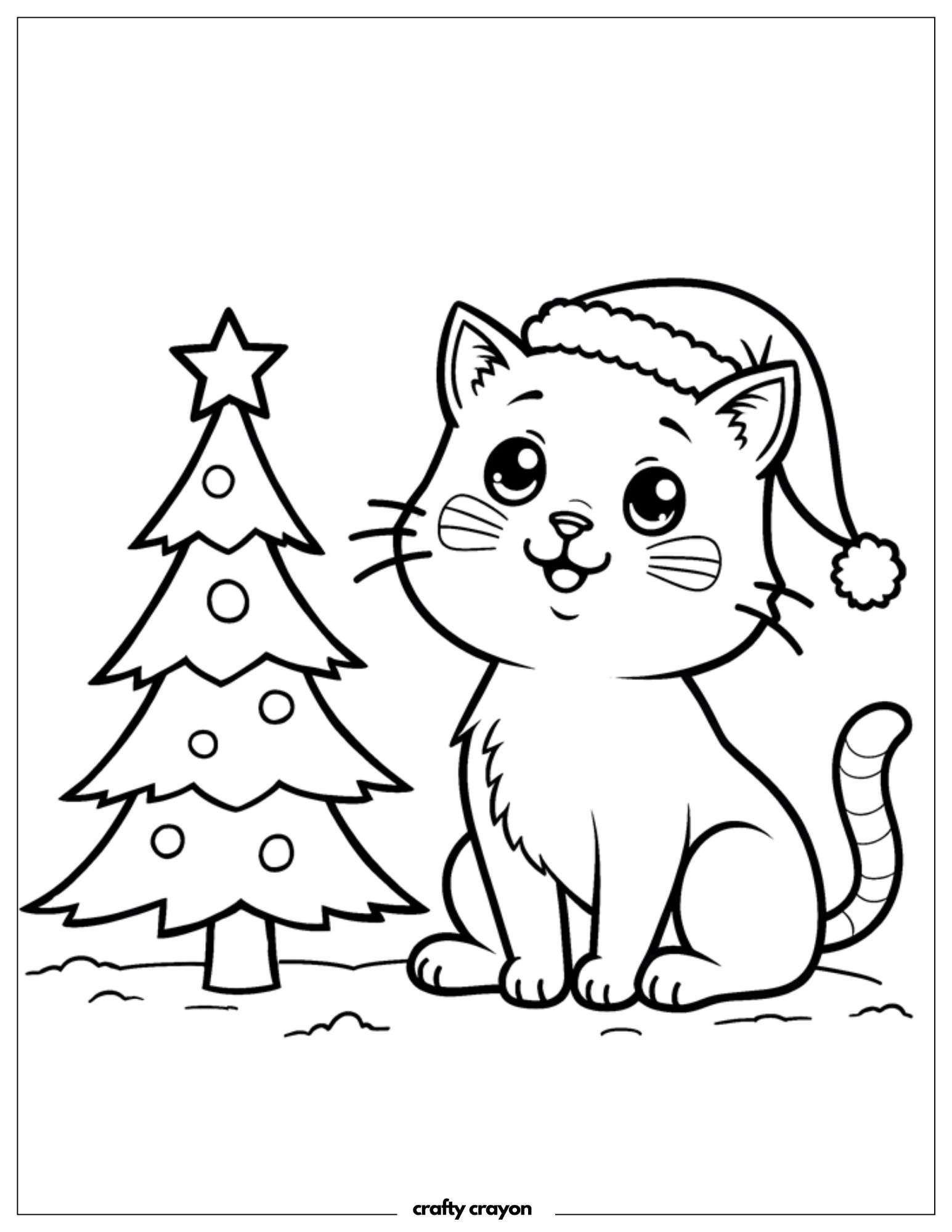 Christmas Cat By Decorated Tree