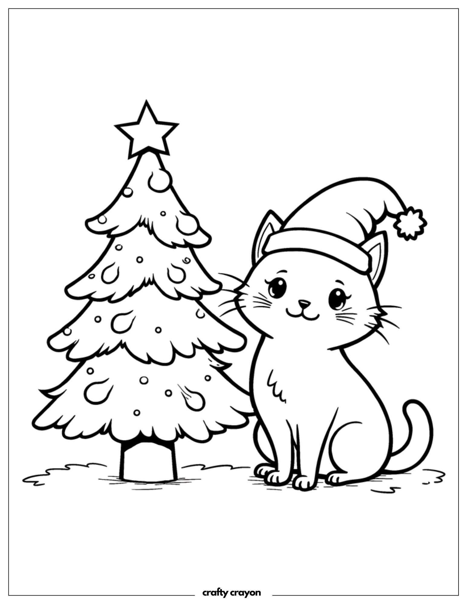 Christmas Cat By Starry Tree