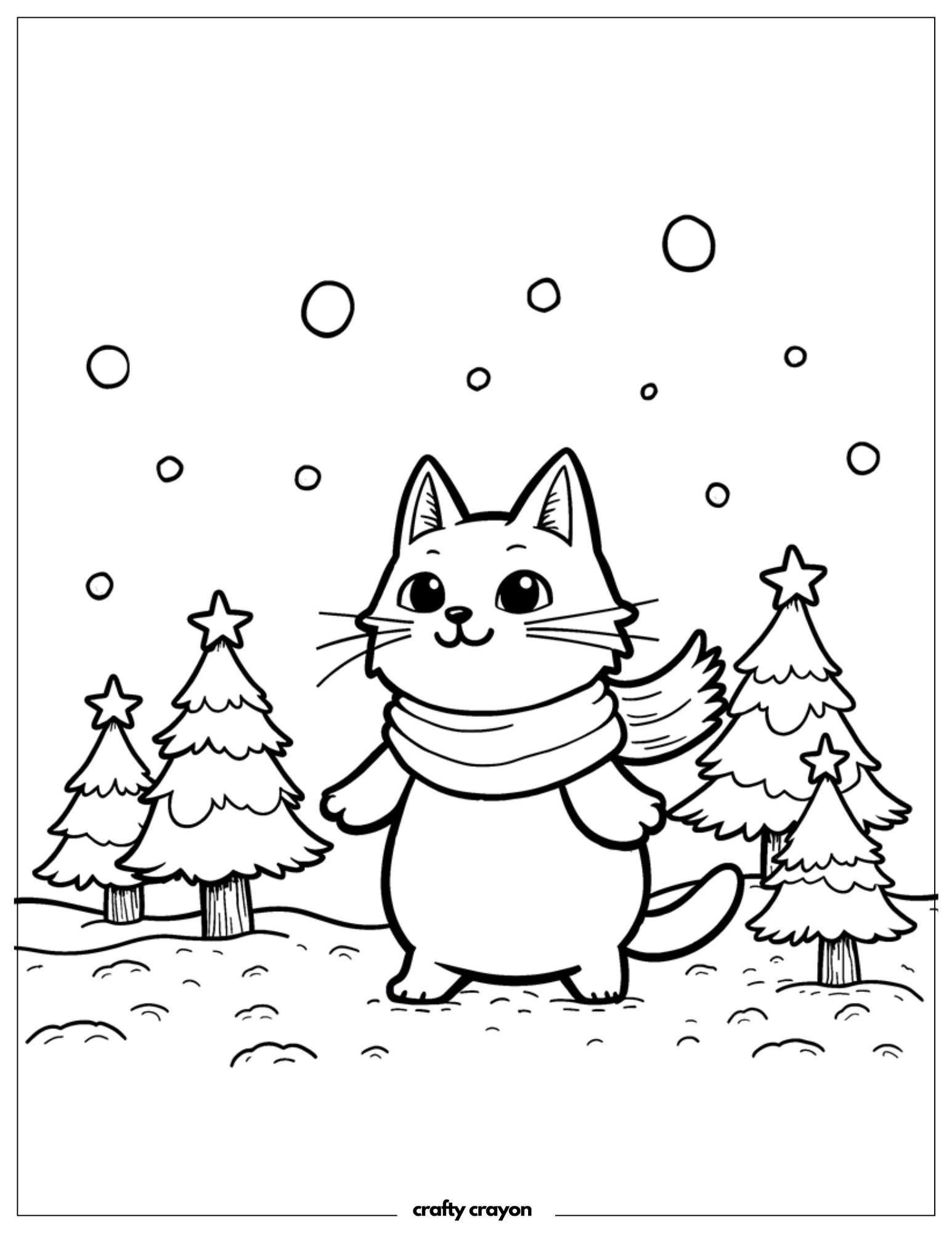 Christmas Cat In Snowy Landscape