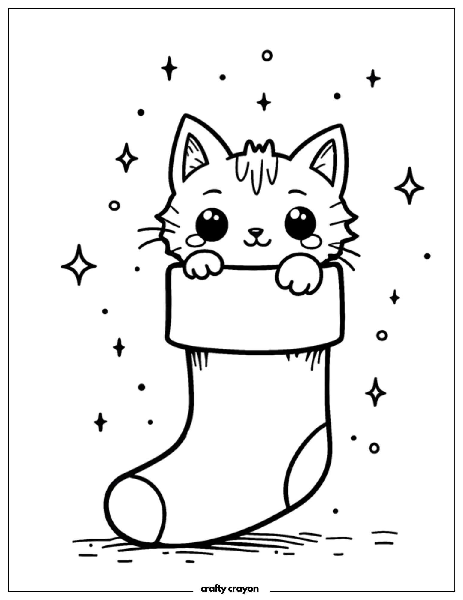 Christmas Cat In Stocking With Stars