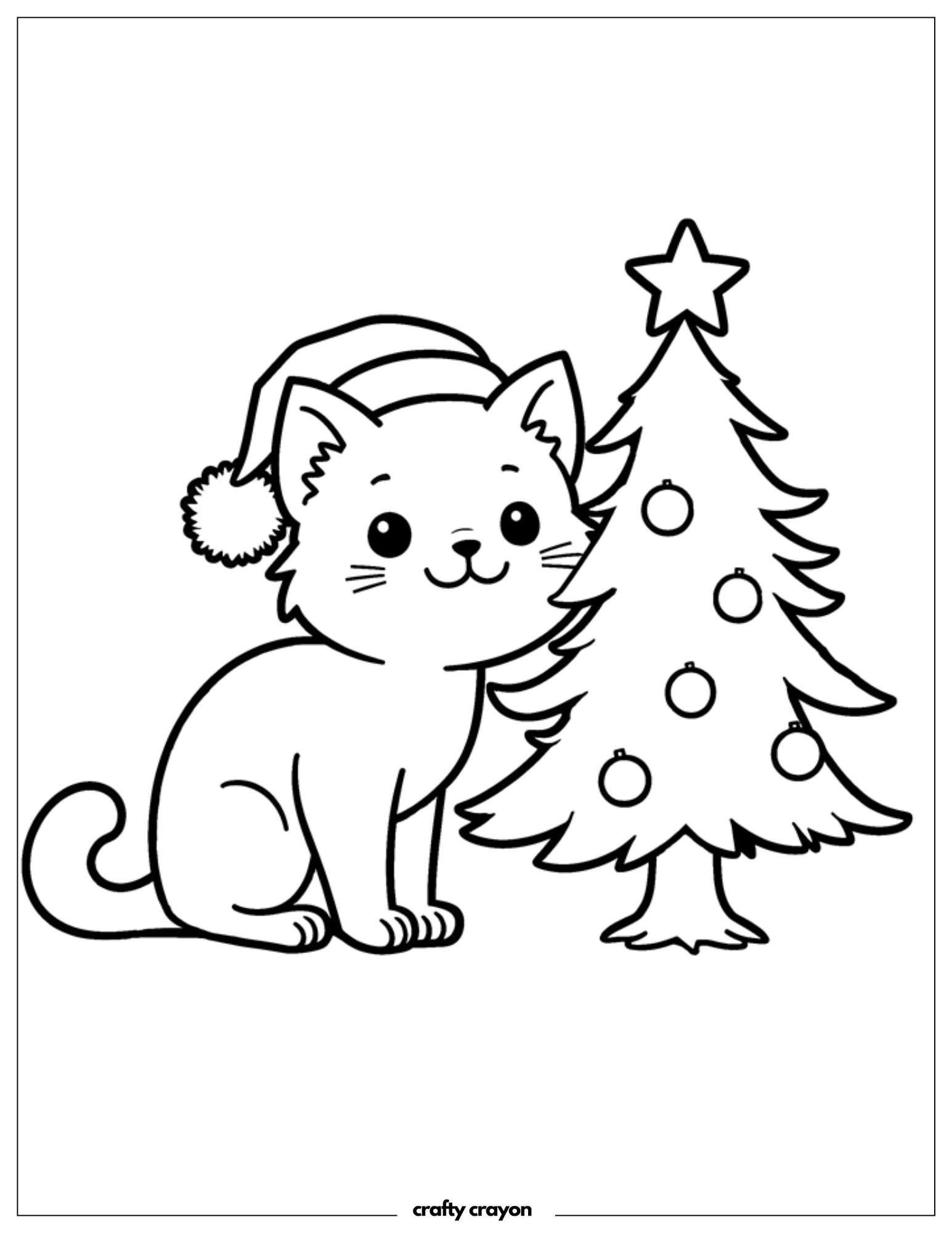 Christmas Cat With Santa Hat And Christmas Tree