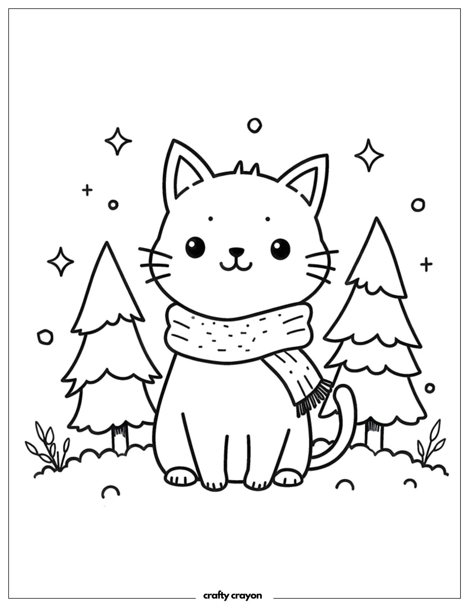 Christmas Cat With Scarf In Snow