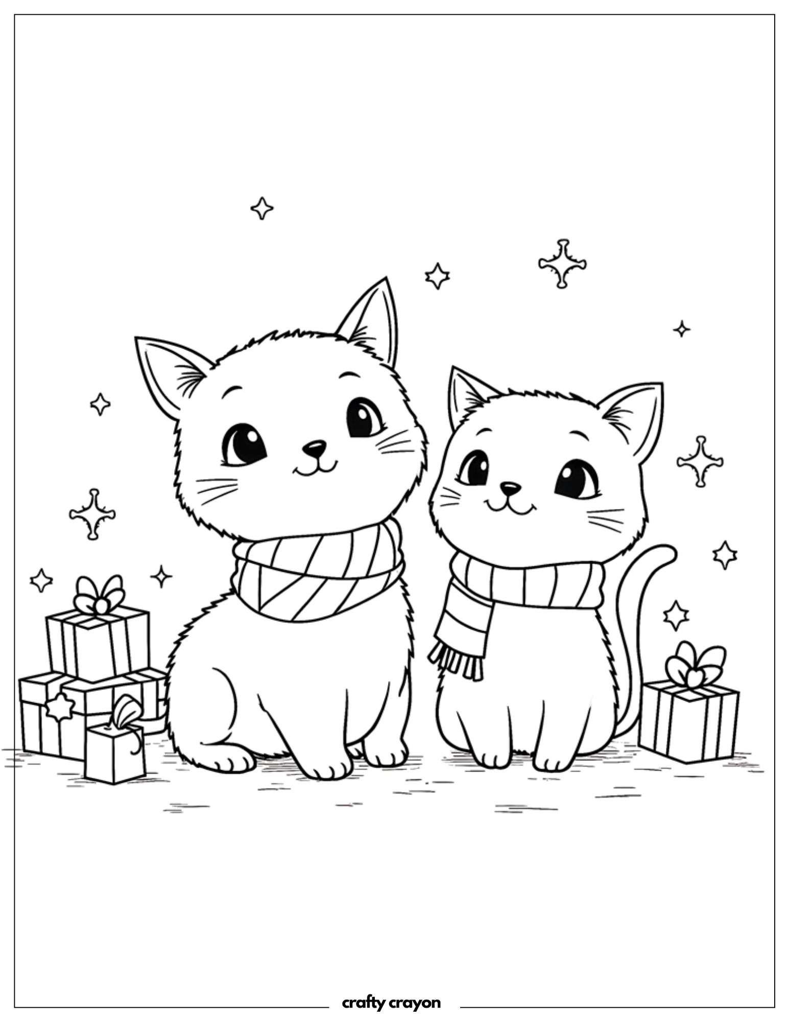 Christmas Cats With Scarves And Presents