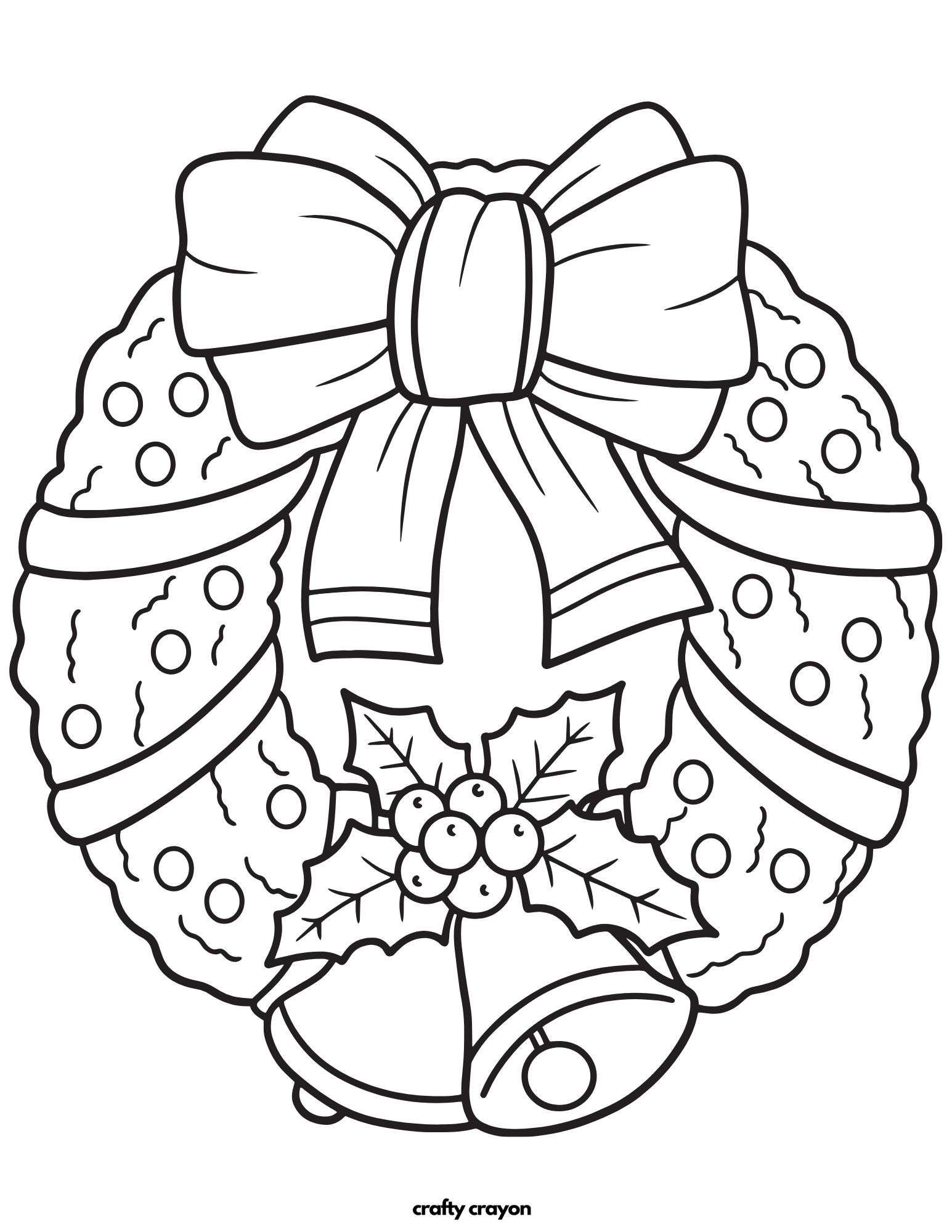 Christmas Wreath Coloring Pages - Classic Christmas Wreath With Bow Coloring Page