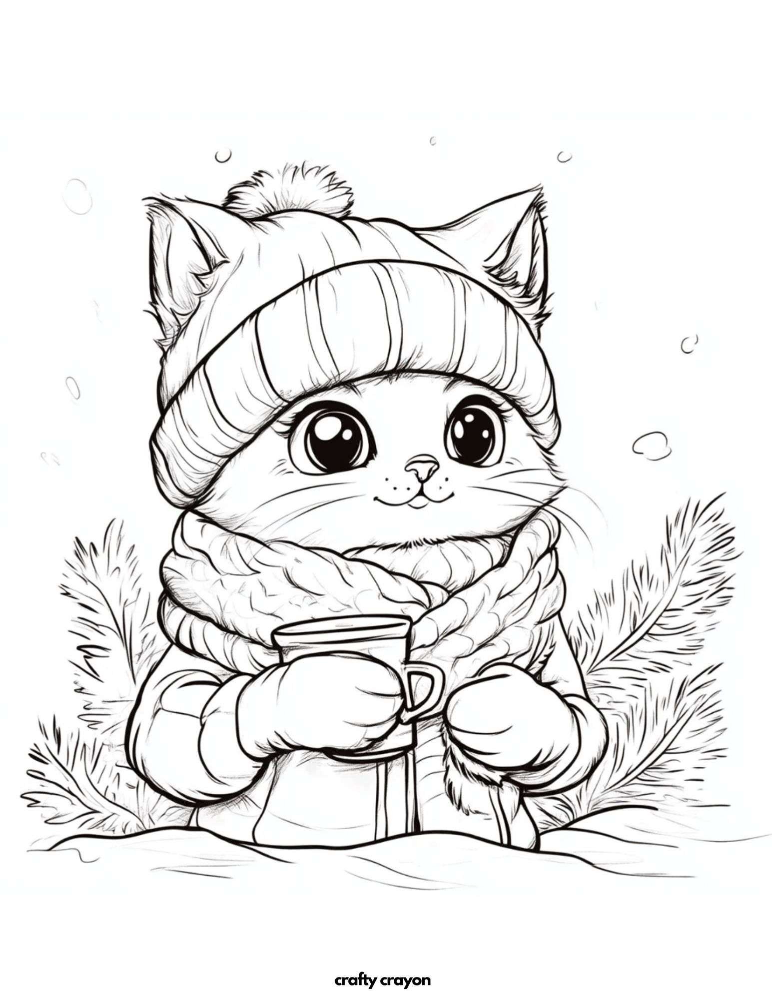 Cozy Winter Cat Coloring Page