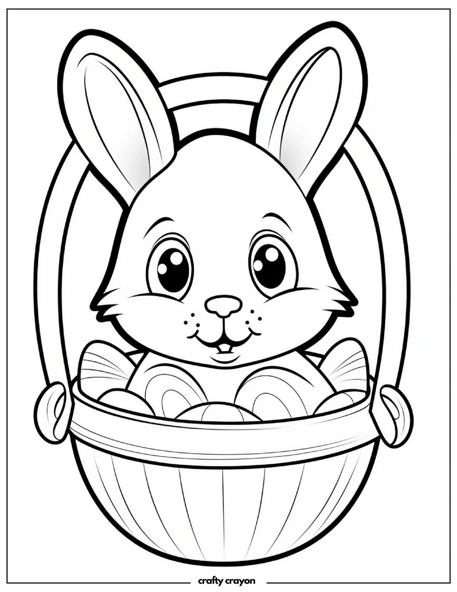 Cute Bunny Face In Basket Coloring