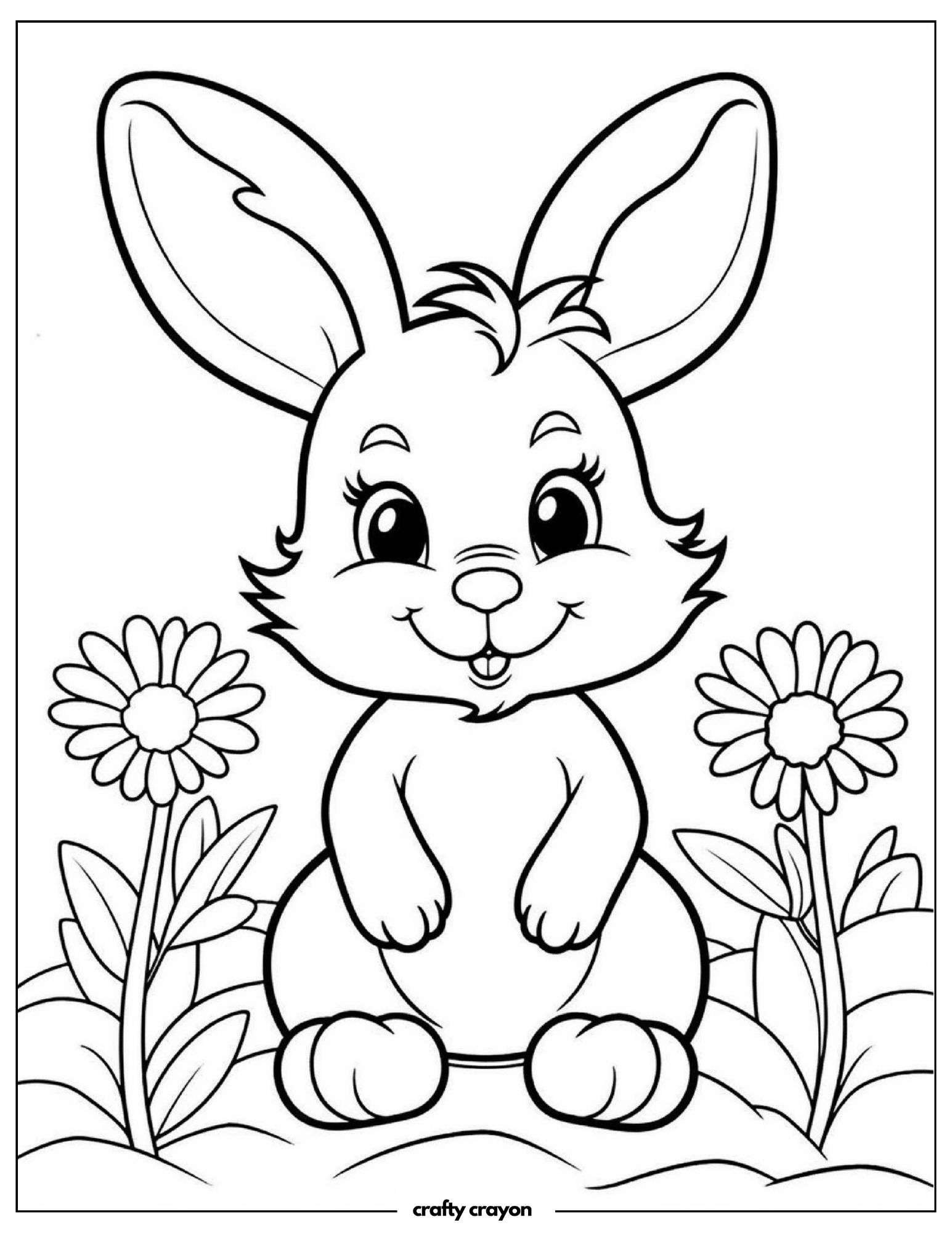 Cute Bunny Sitting With Flowers