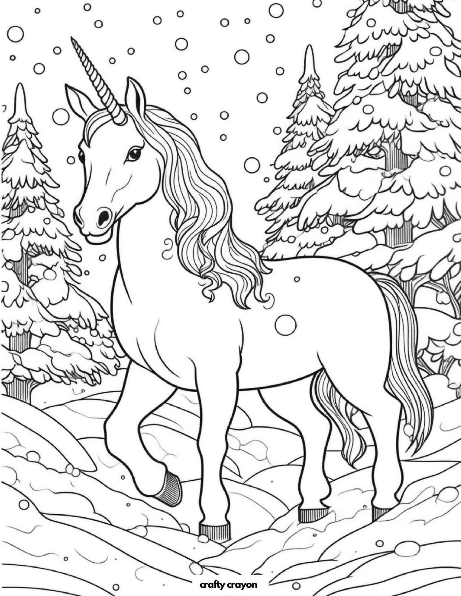 Delightful Unicorn In Frosty Landscape Coloring Page