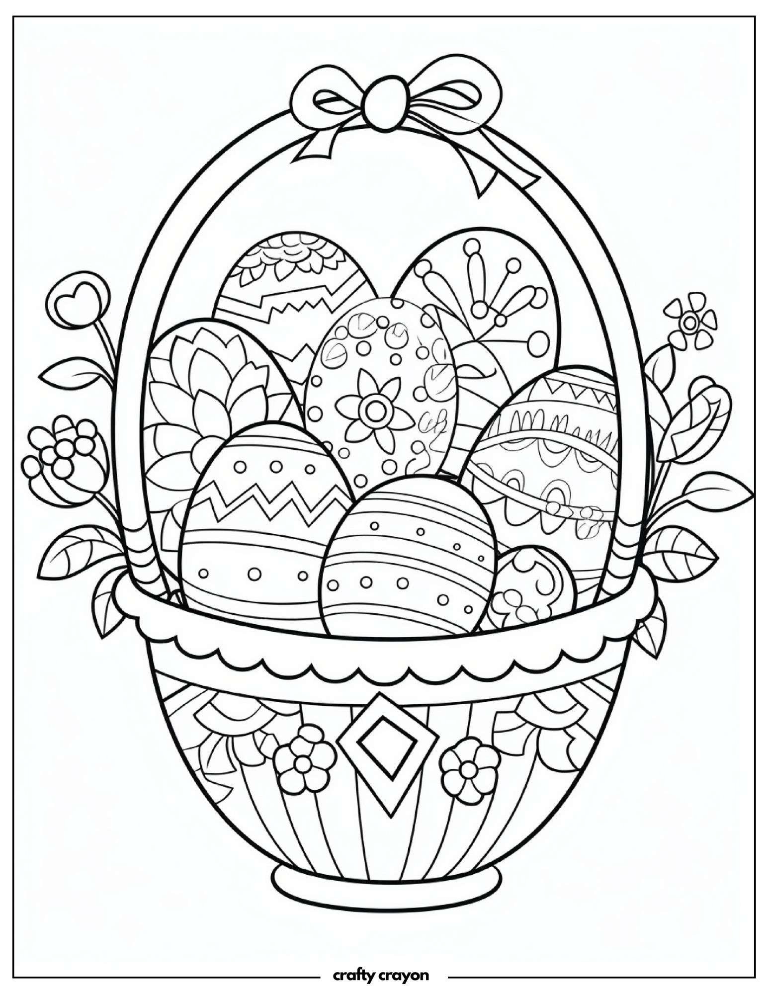 Easter Basket With Colorful Floral Eggs