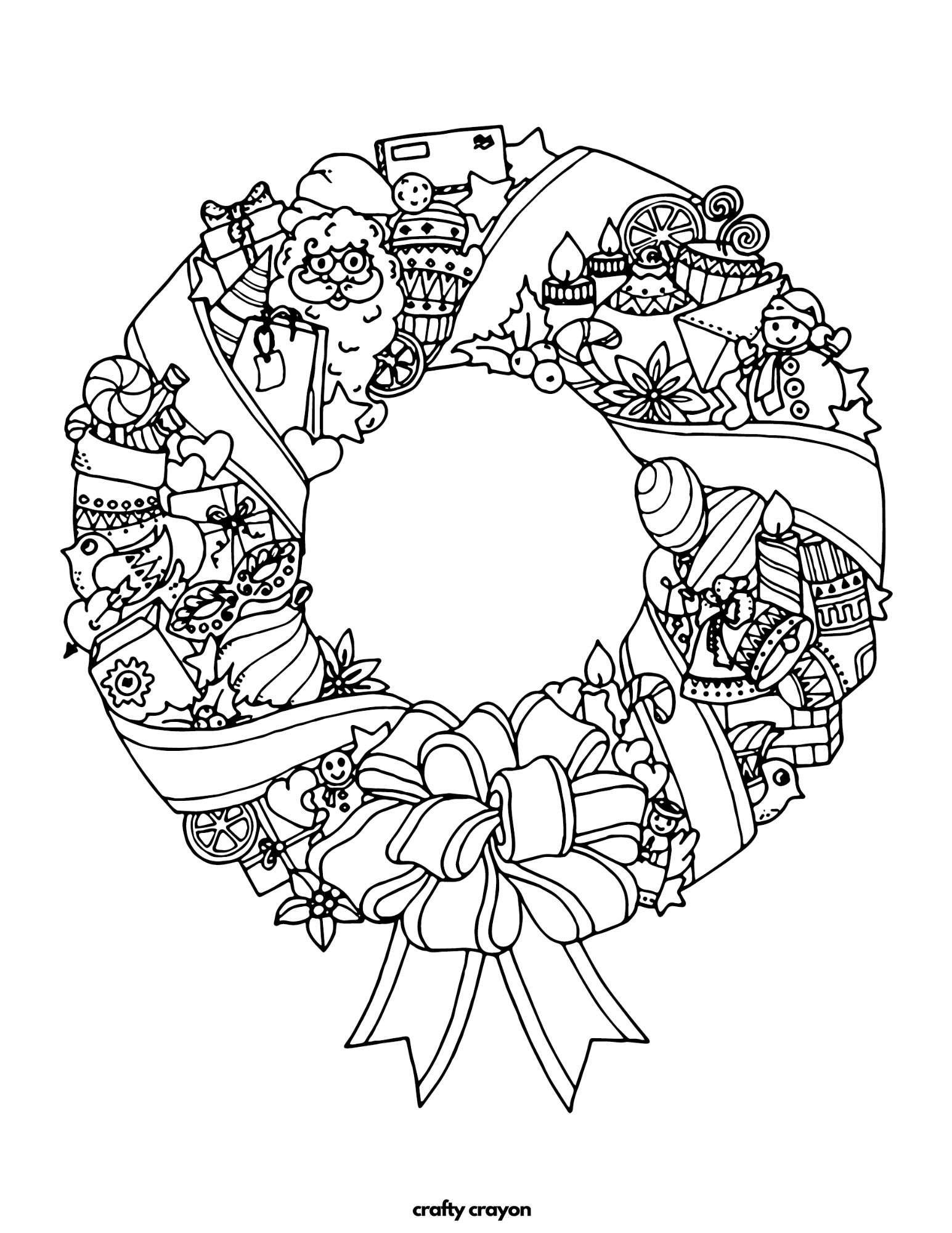 Christmas Wreath Coloring Pages - Festive Toy Filled Christmas Wreath Coloring Page