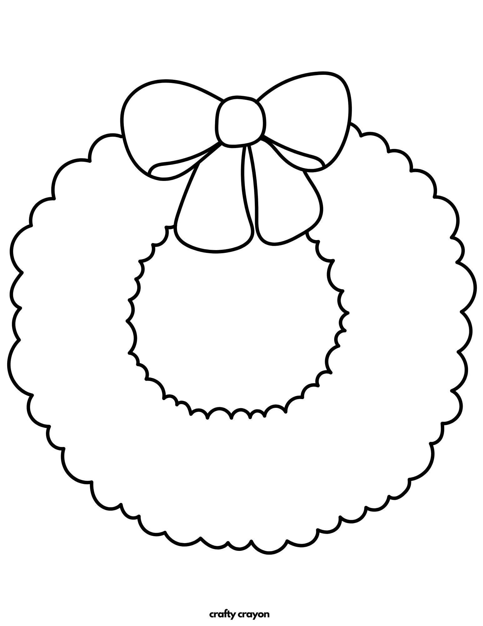 Christmas Wreath Coloring Pages - Fluffy Christmas Wreath With Bow Coloring Page