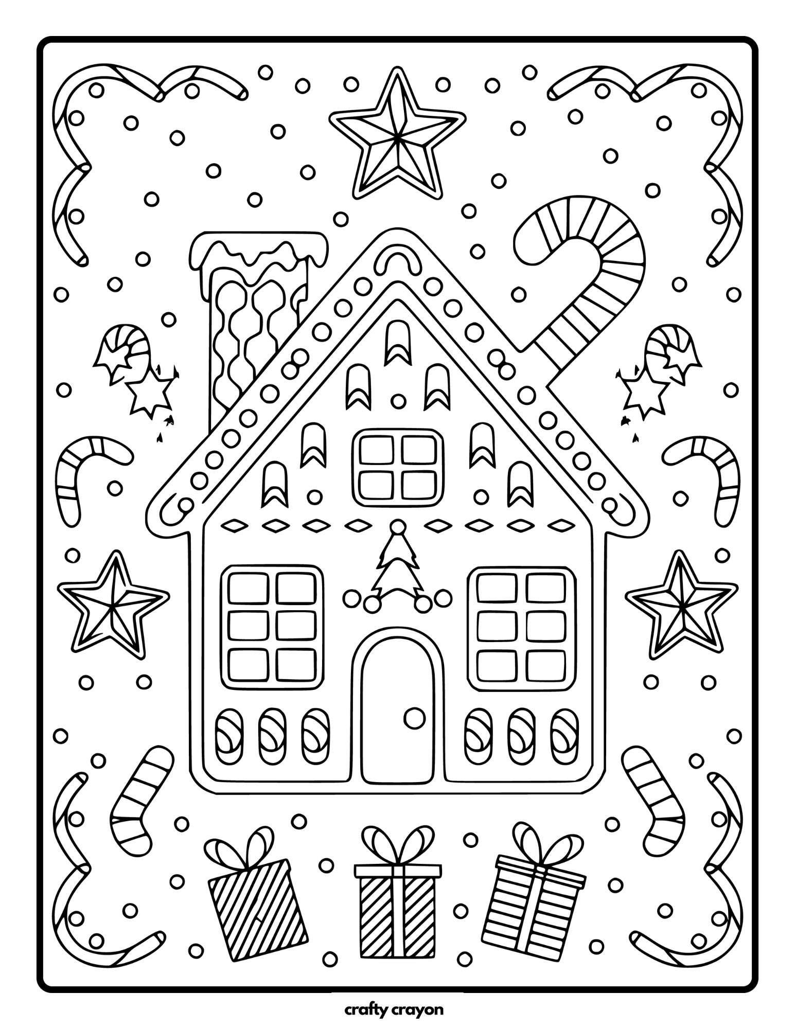 Gingerbread House Coloring Page With Festive Gifts