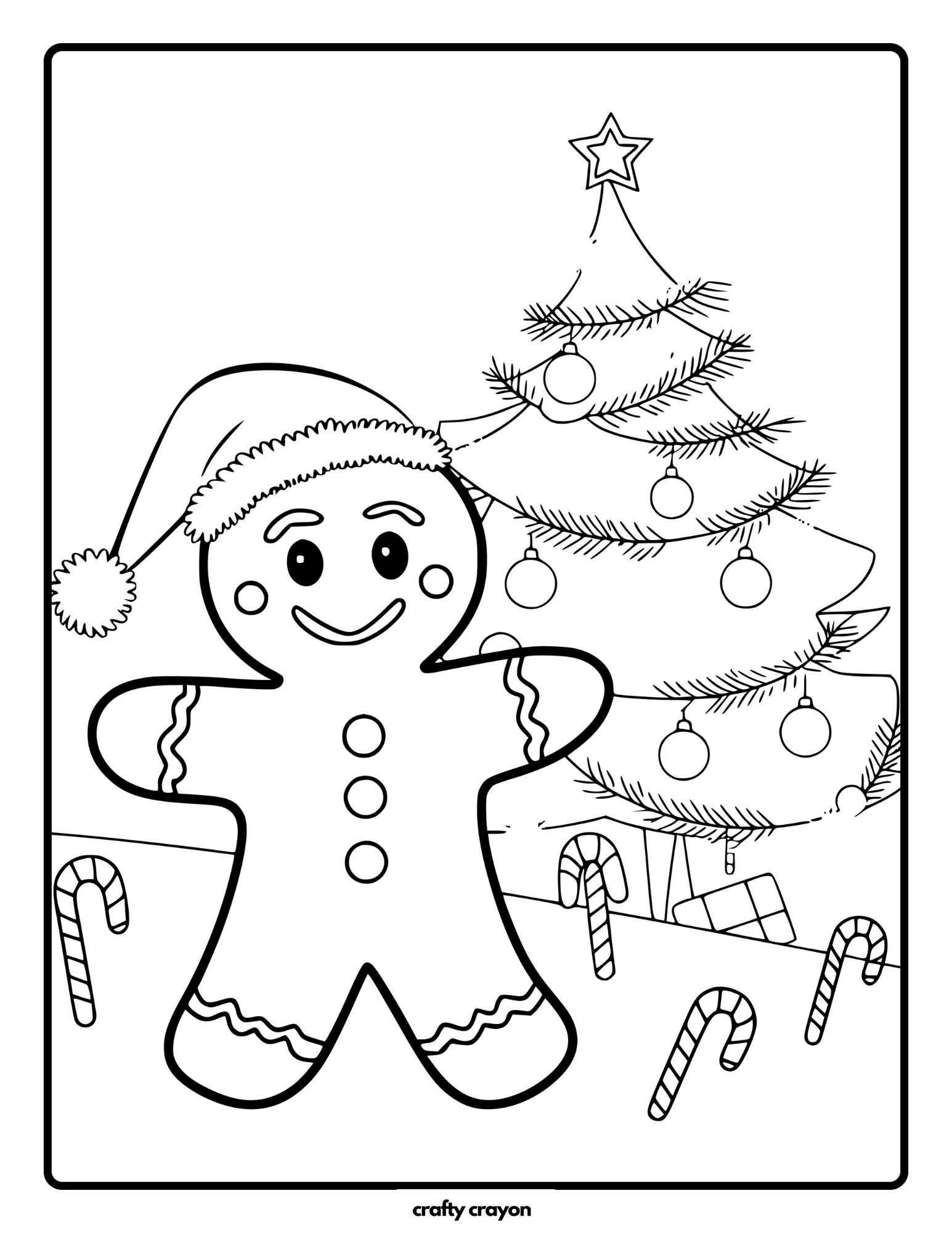 Gingerbread Man Coloring Page With Christmas Tree