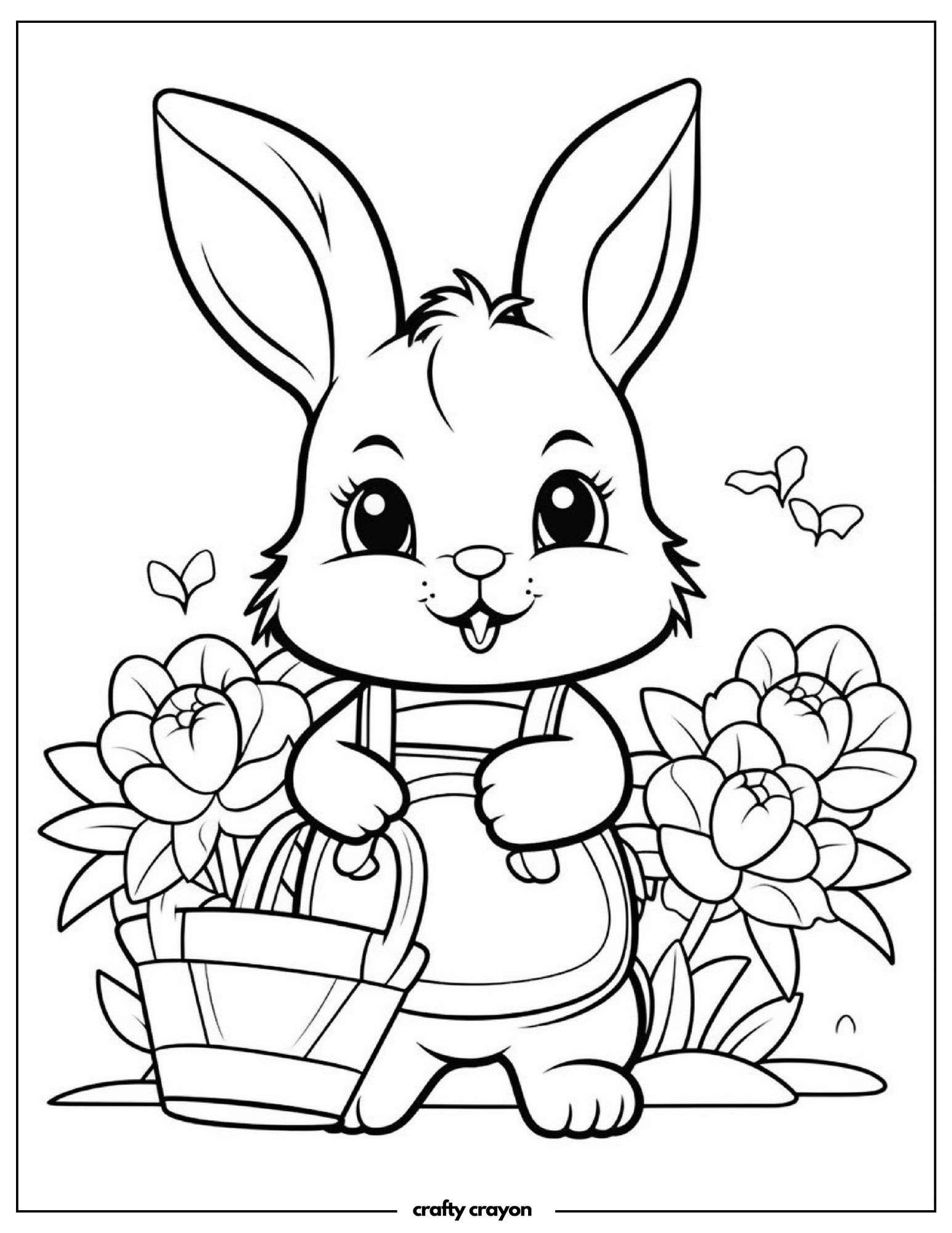 Happy Bunny Holding Flower Basket
