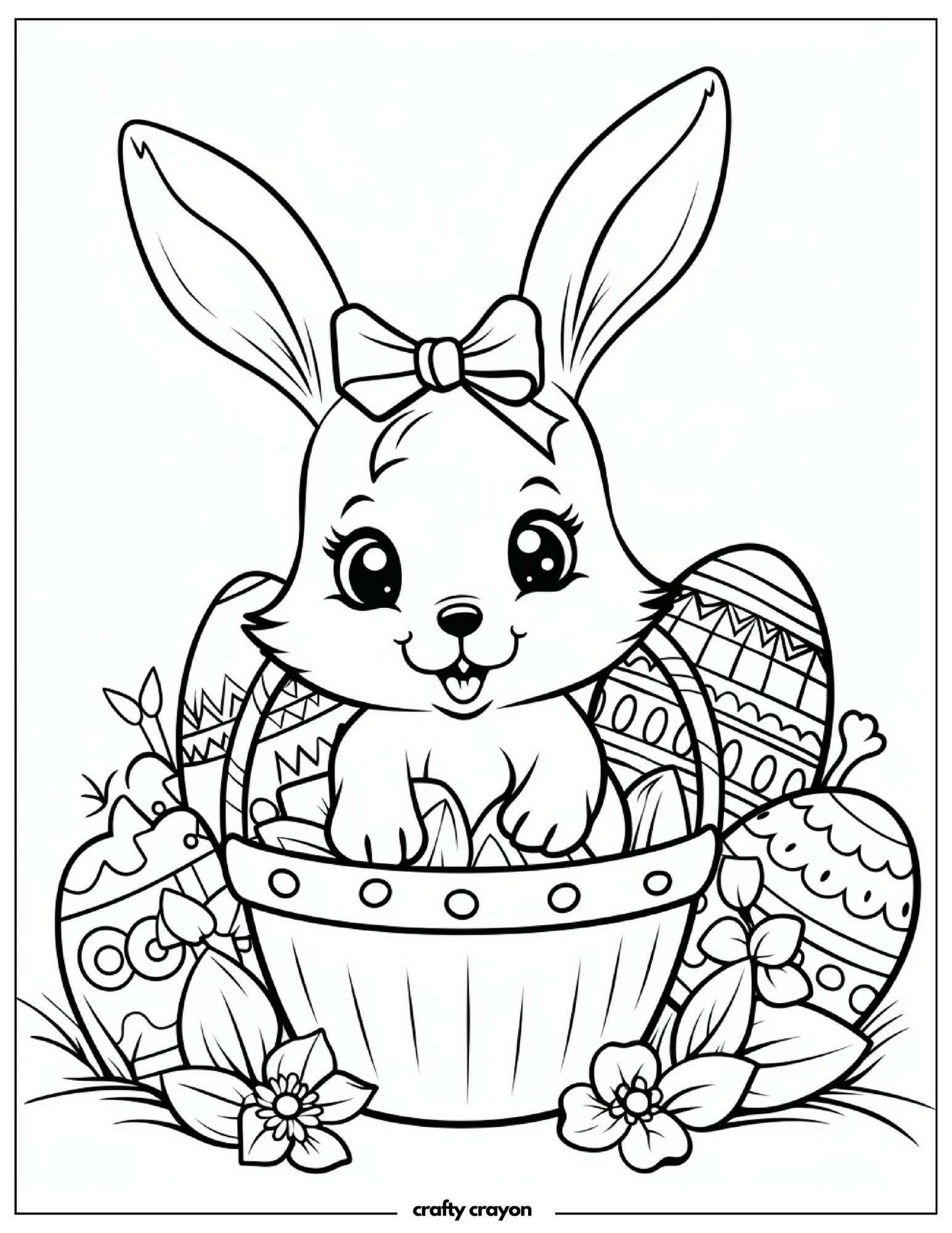 Happy Bunny With Bow In Easter Basket
