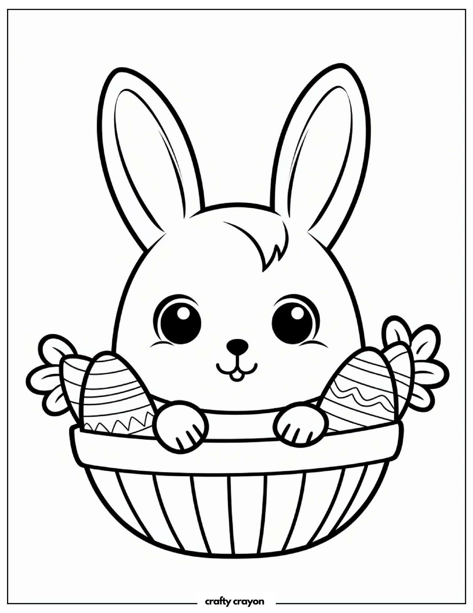 Happy Bunny With Easter Eggs In Basket