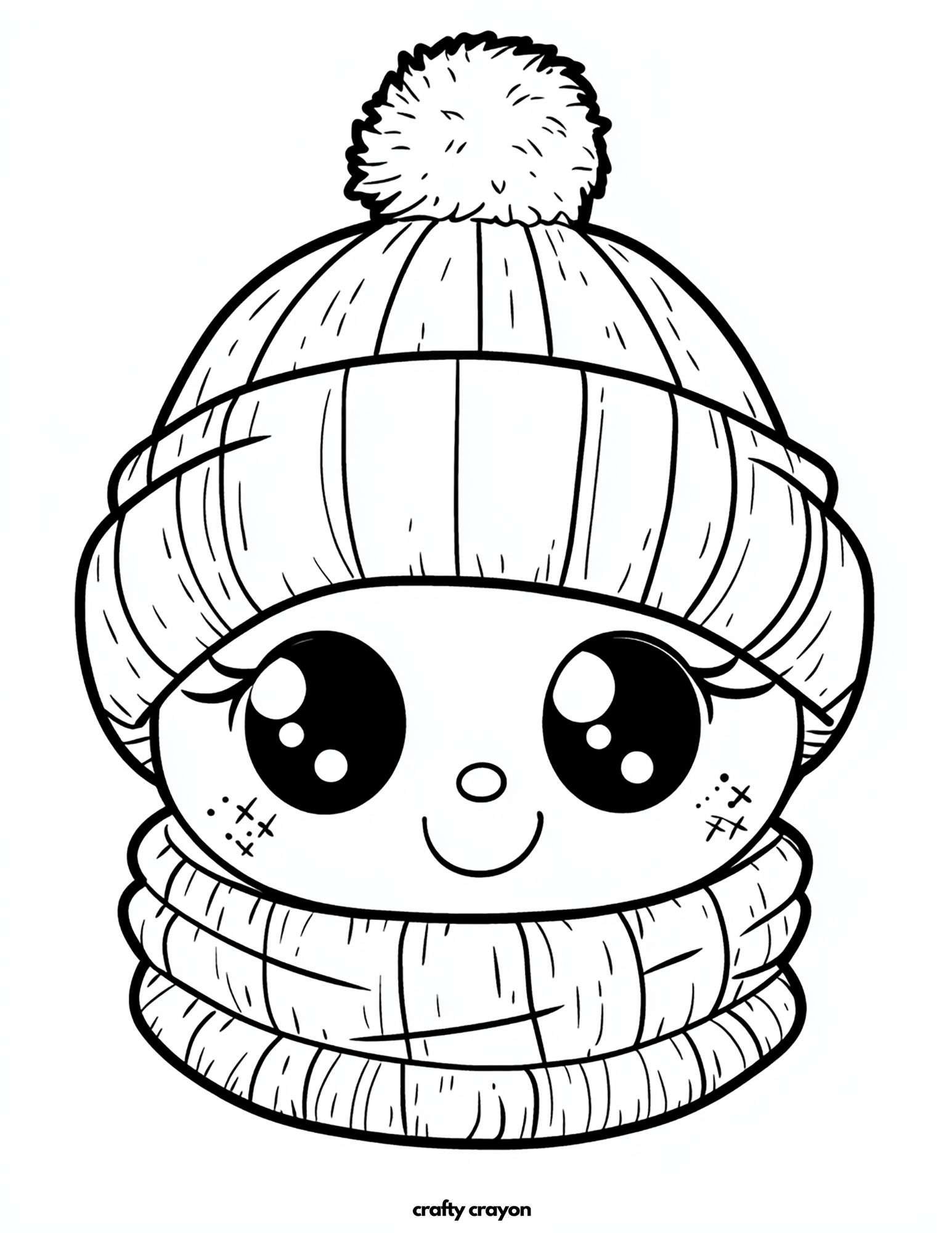 Happy Winter Hat Face Coloring Page