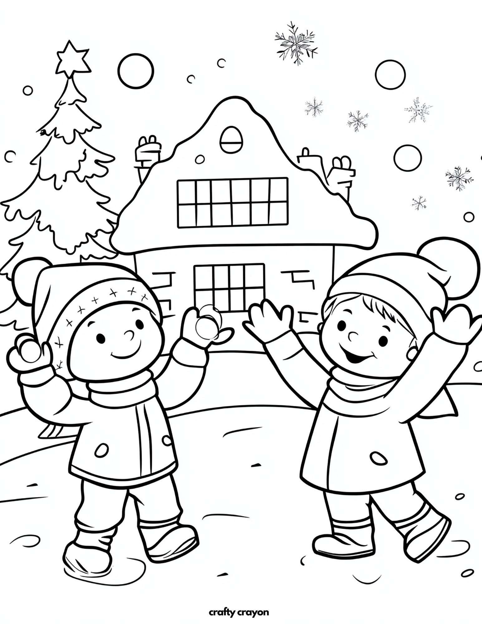 Kids Celebrating Winter Coloring Page