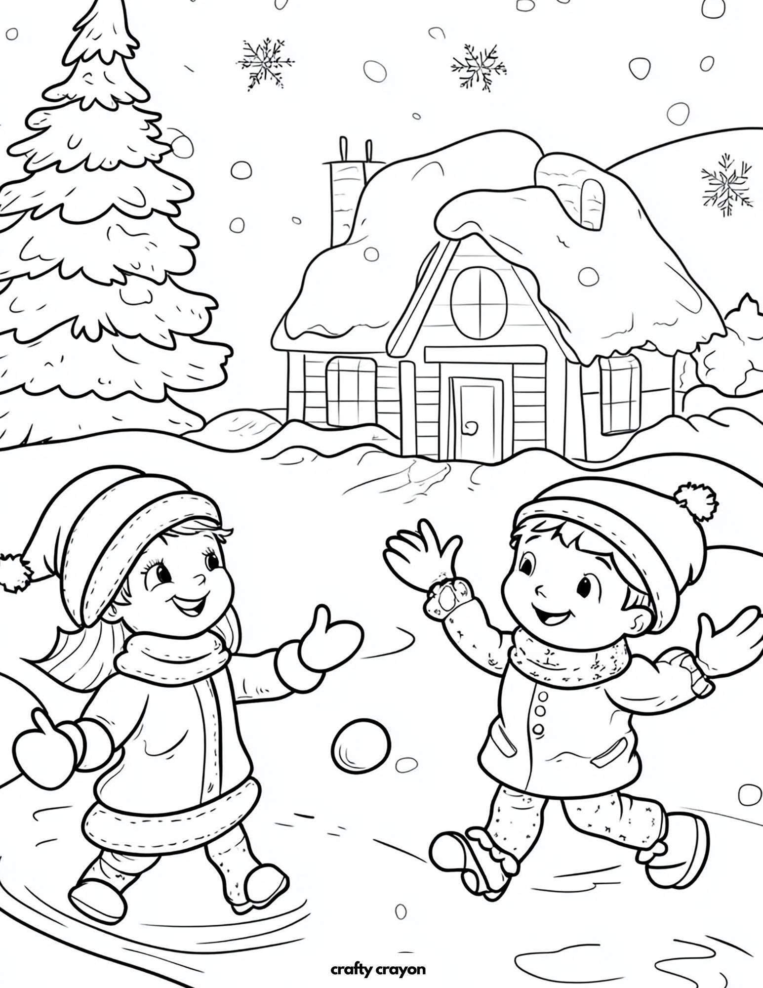 Kids Playing In Winter Coloring Page