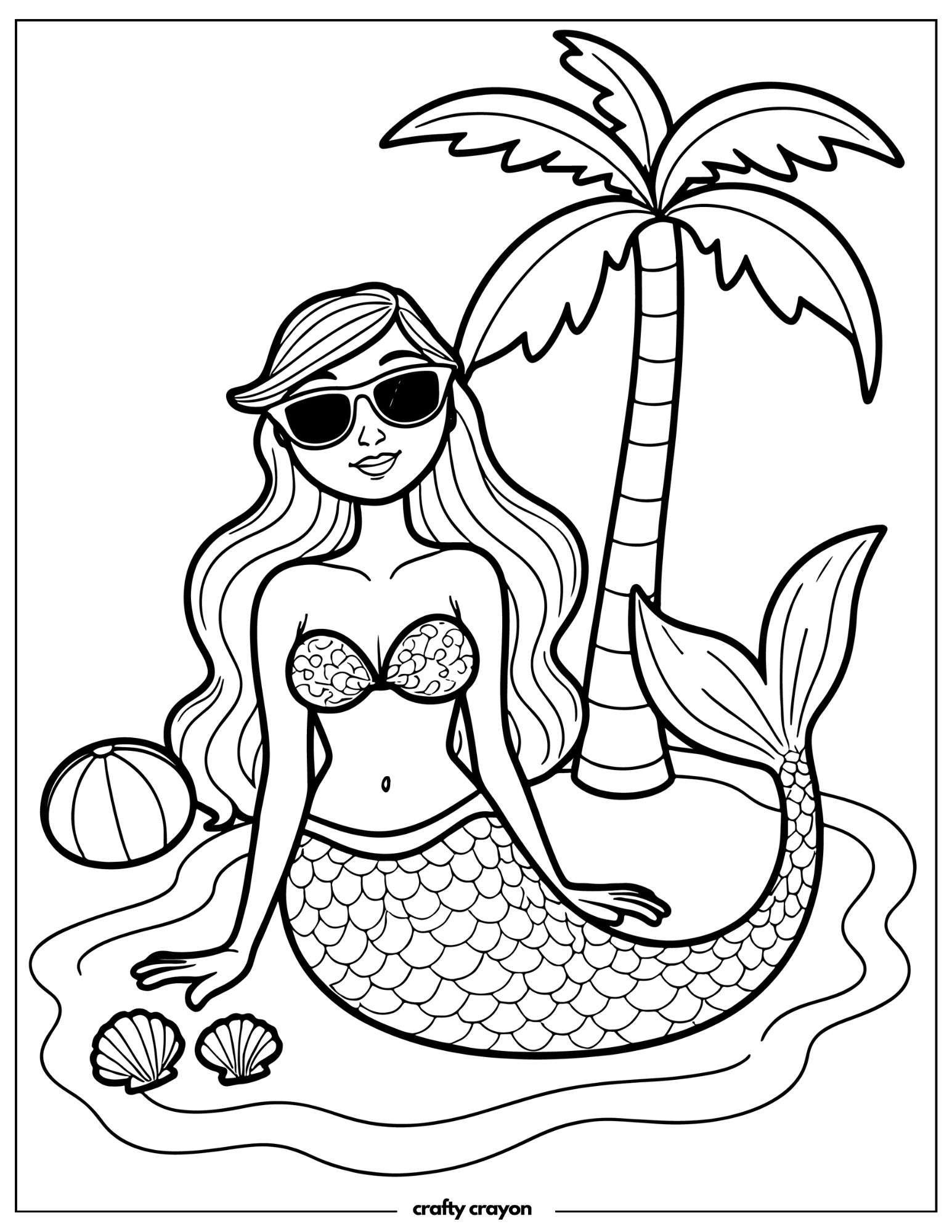 Mermaid Relaxing By Palm
