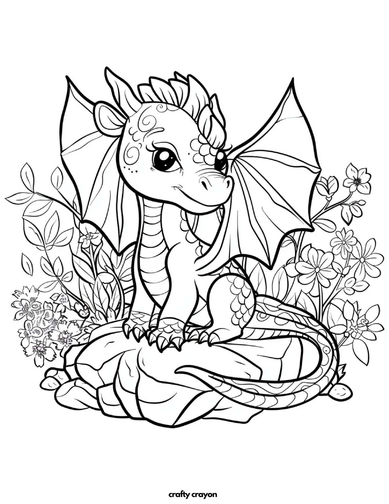 Powerful Dragon With Flowers